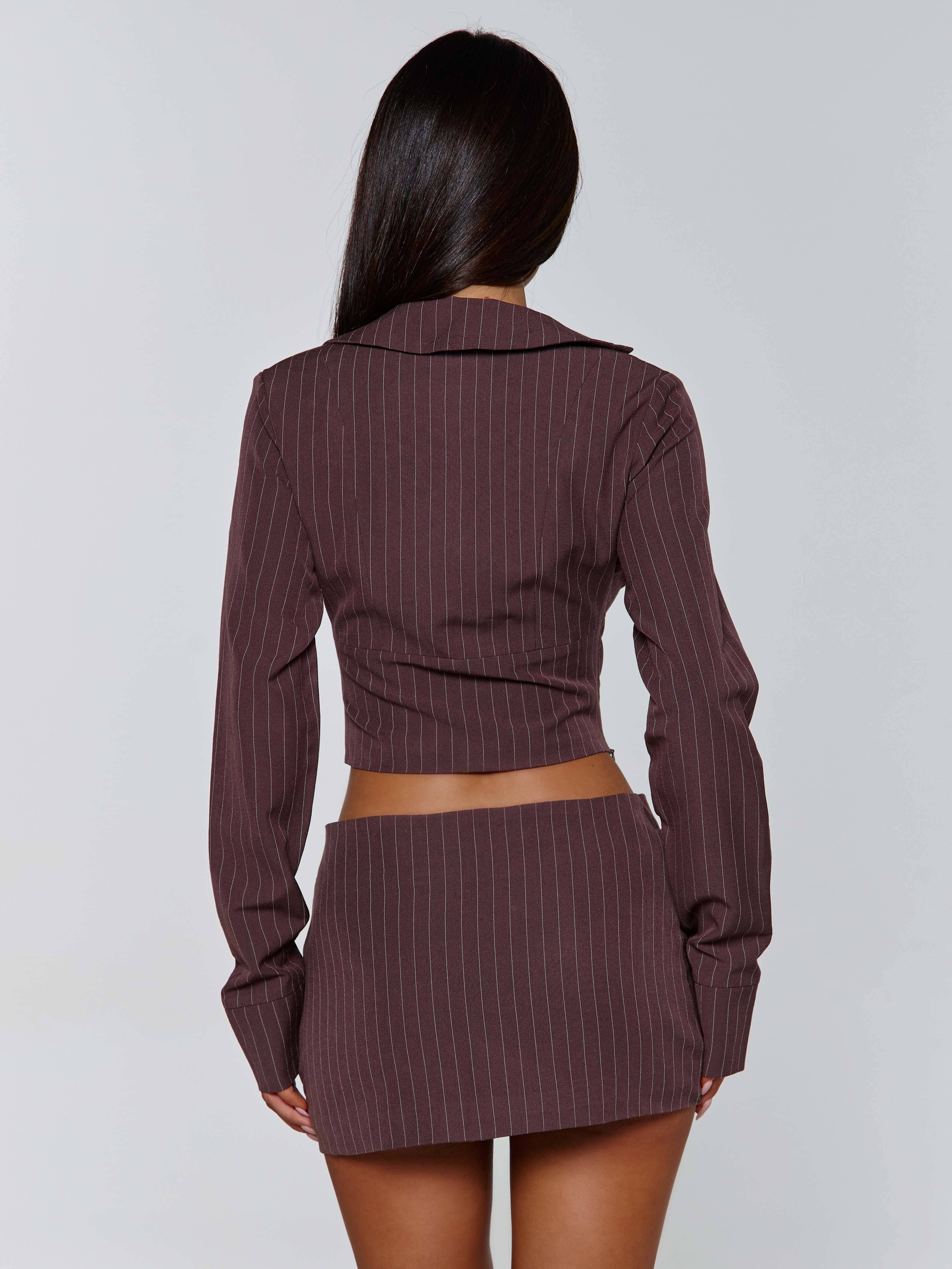 Kessia-Mini-Skirt-Brown-Pinstripe