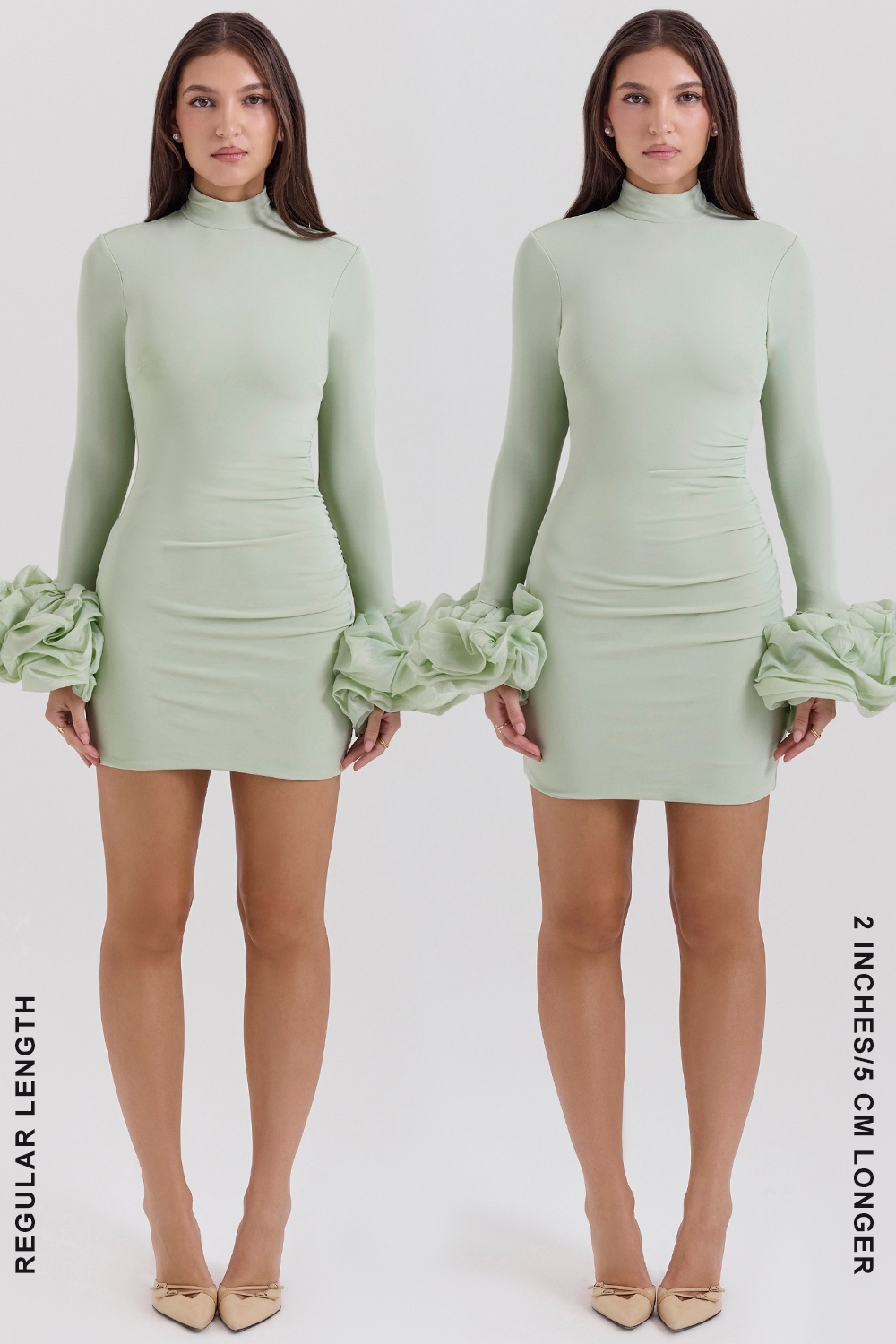 Pistachio Ruffle Cuff Mini Dress