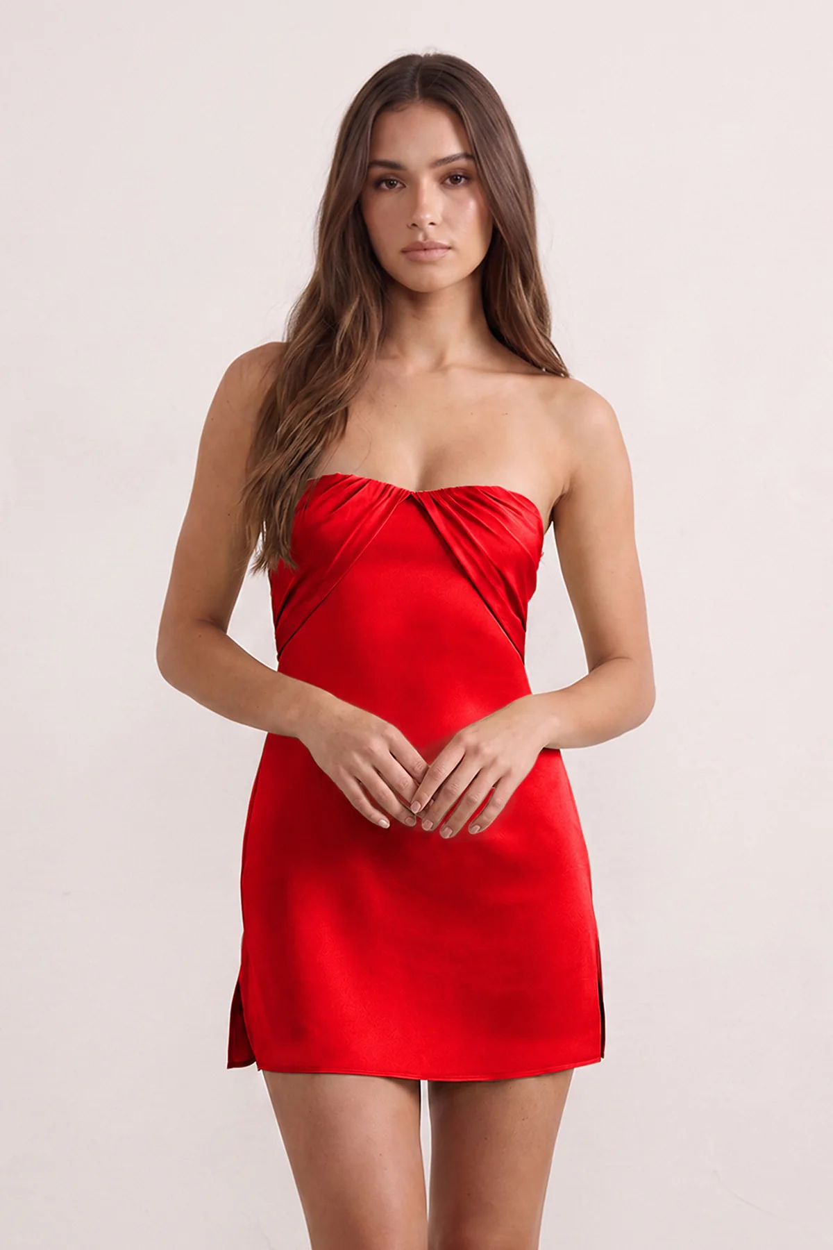 Sage Green Strapless Sheath Satin Ruched Homecoming Dress with Lace-Up Back