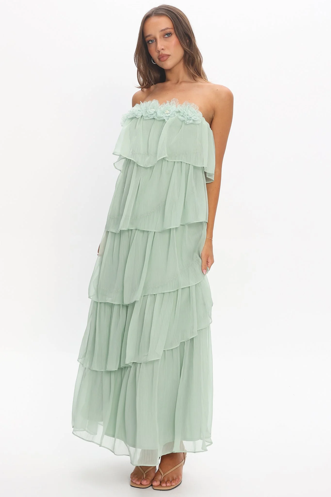 It's Time Tiered Ruffle Maxi Dress Sage