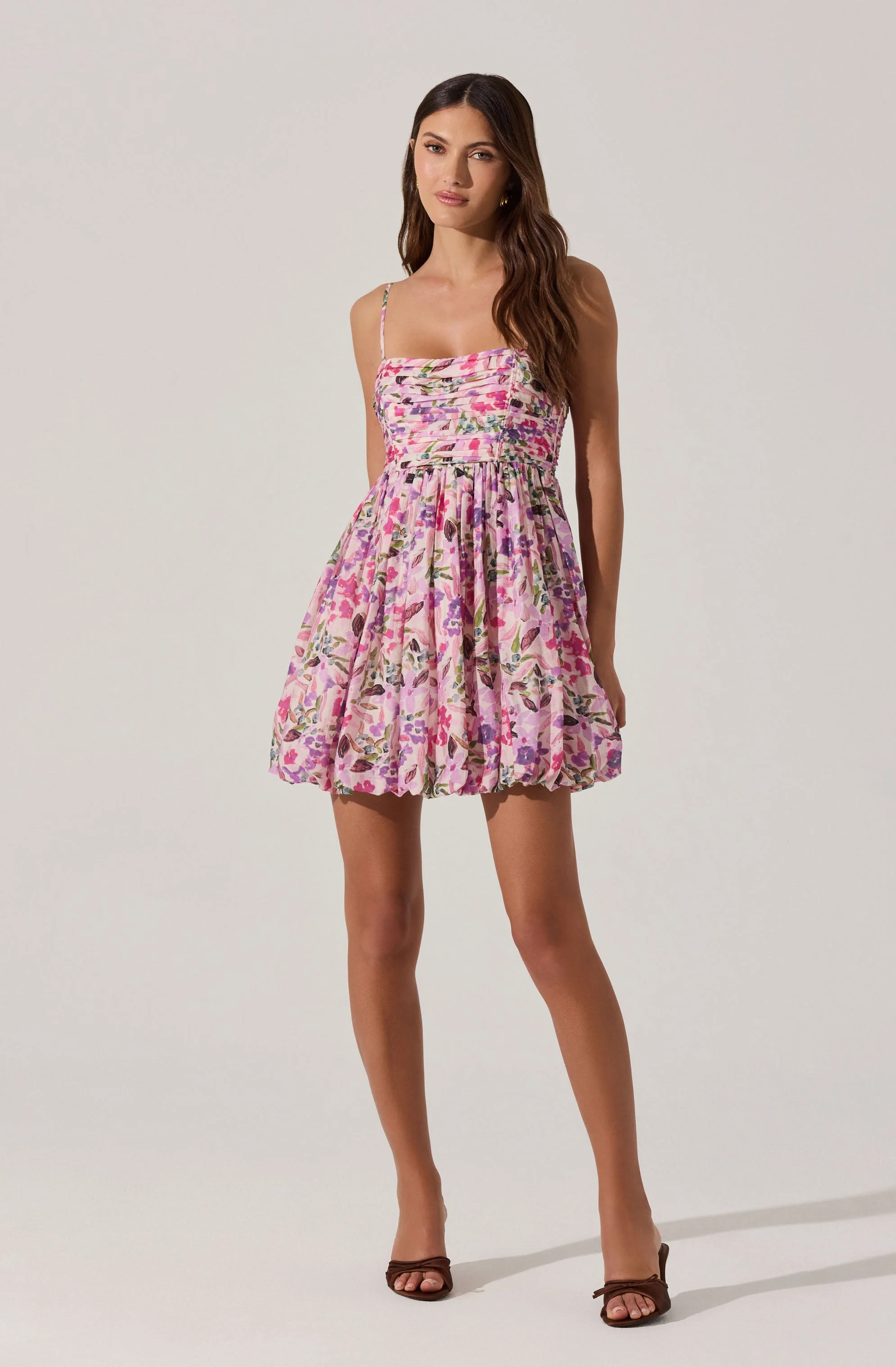 Bubble Floral Mini Dress - Pink multi floral