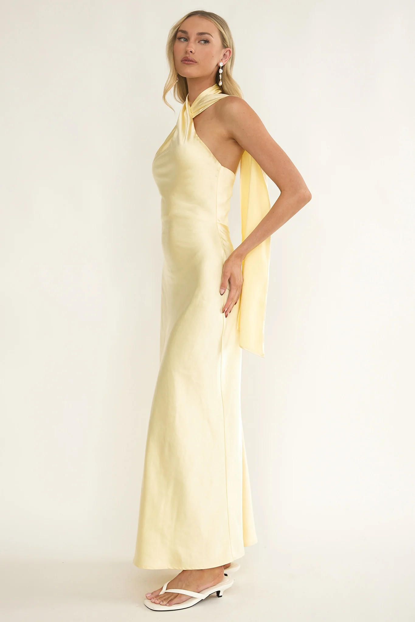 Alvara Crossover Halterneck Maxi Dress Butter - luluinthesky