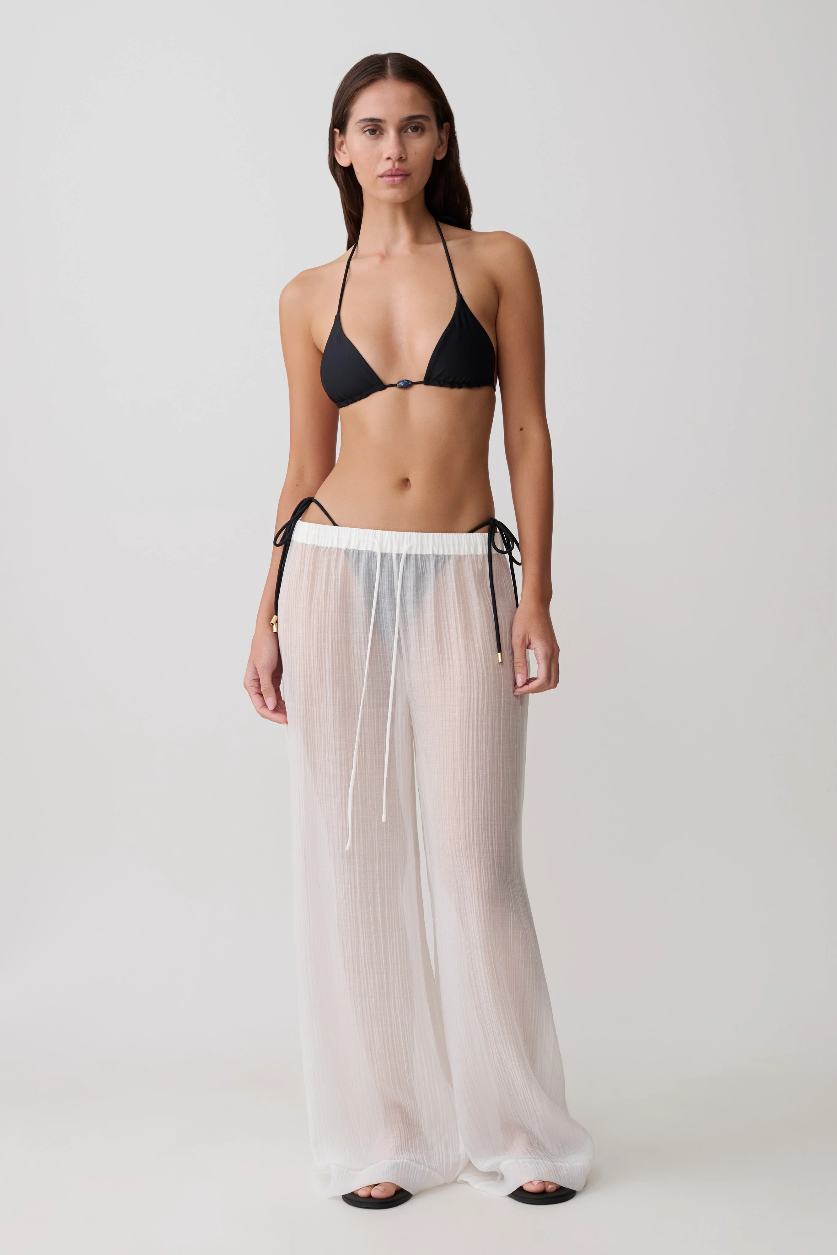Leilani Sheer Drawstring Wide Leg Pants - Ivory