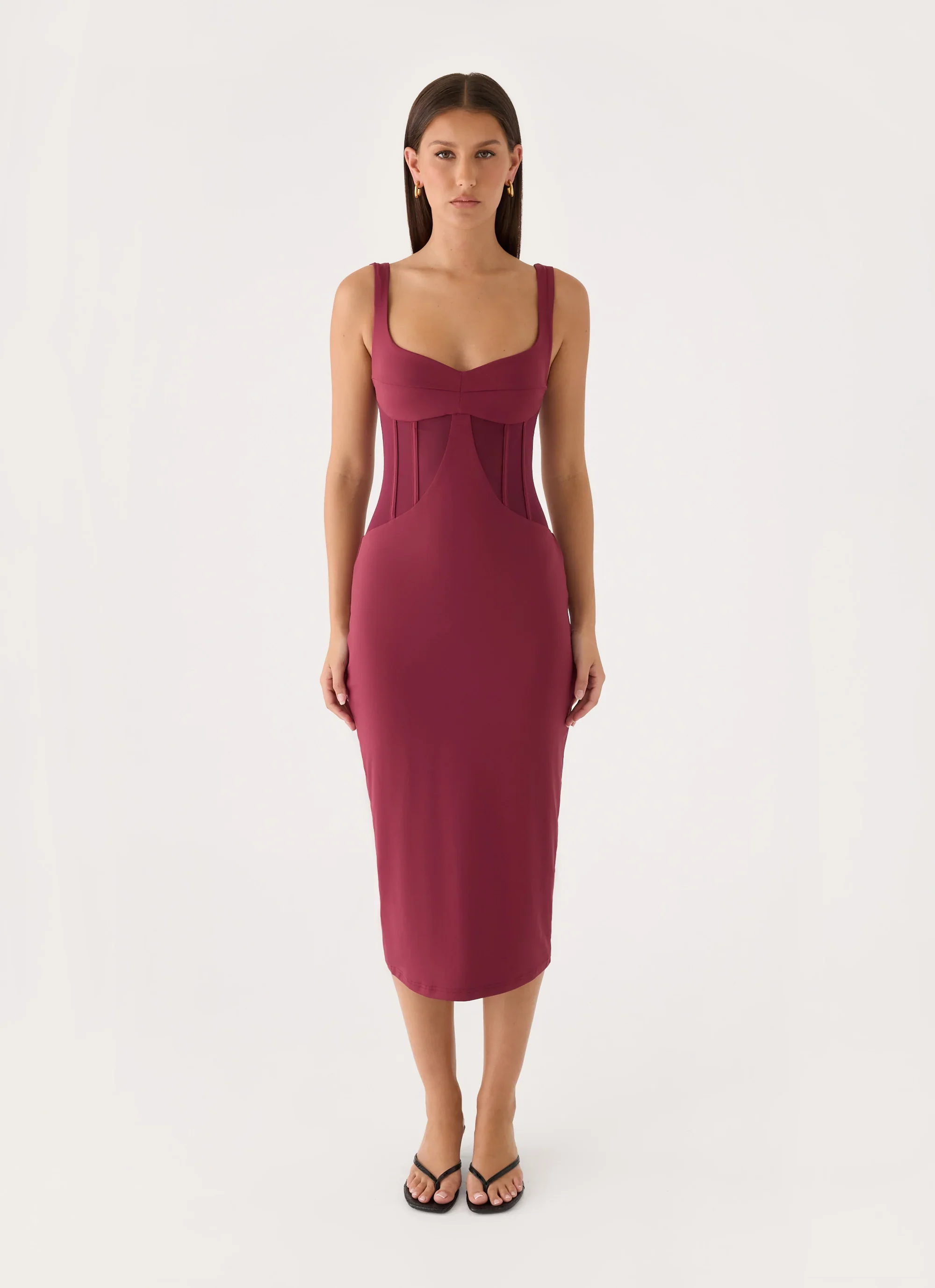 Plaise Corset Long Midi Dress - Burgundy