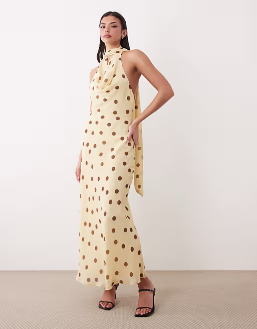 Gina Tricot scarf neck maxi dress in yellow polka dot