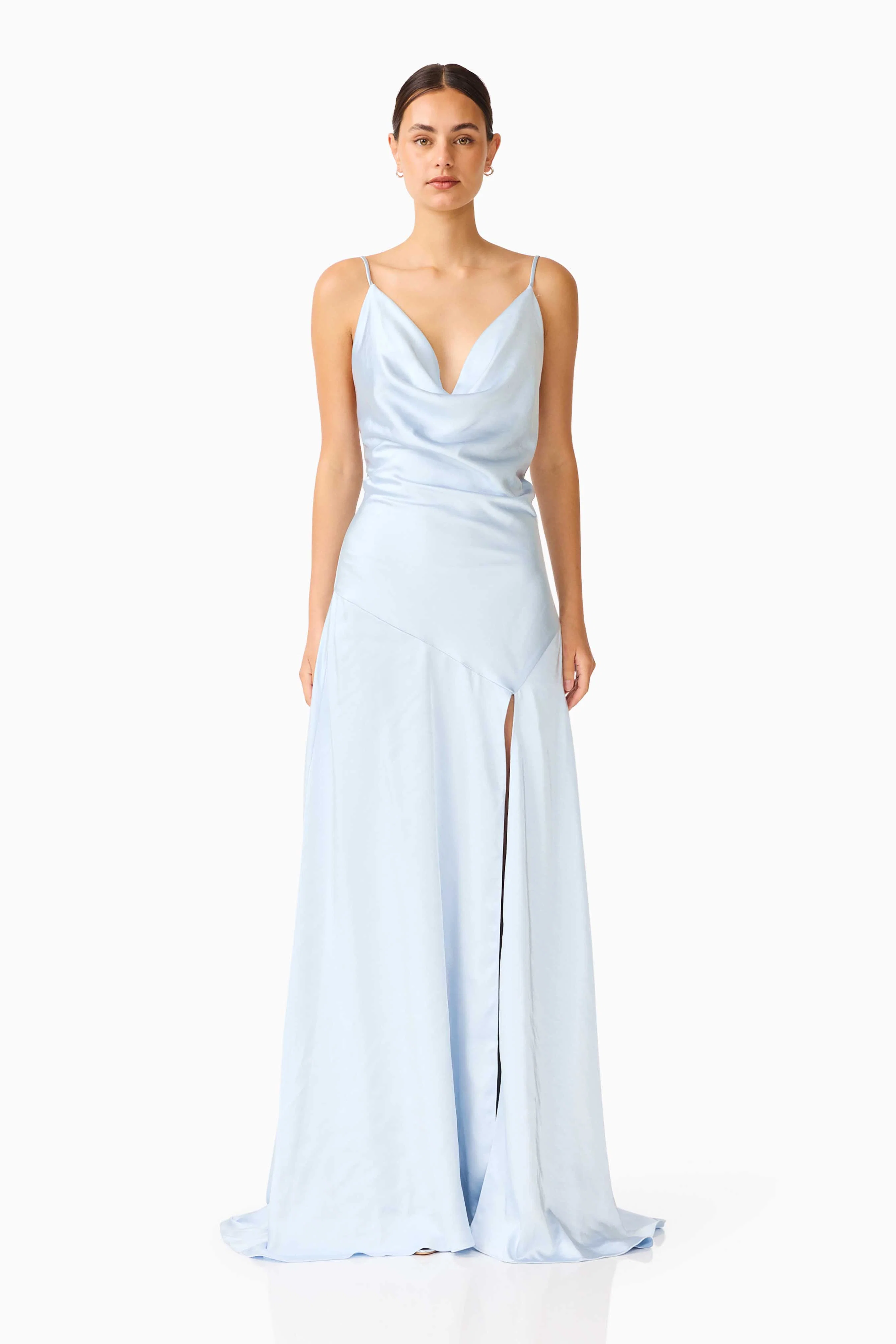 Clementine Cowl Neck Gown in Pale Blue