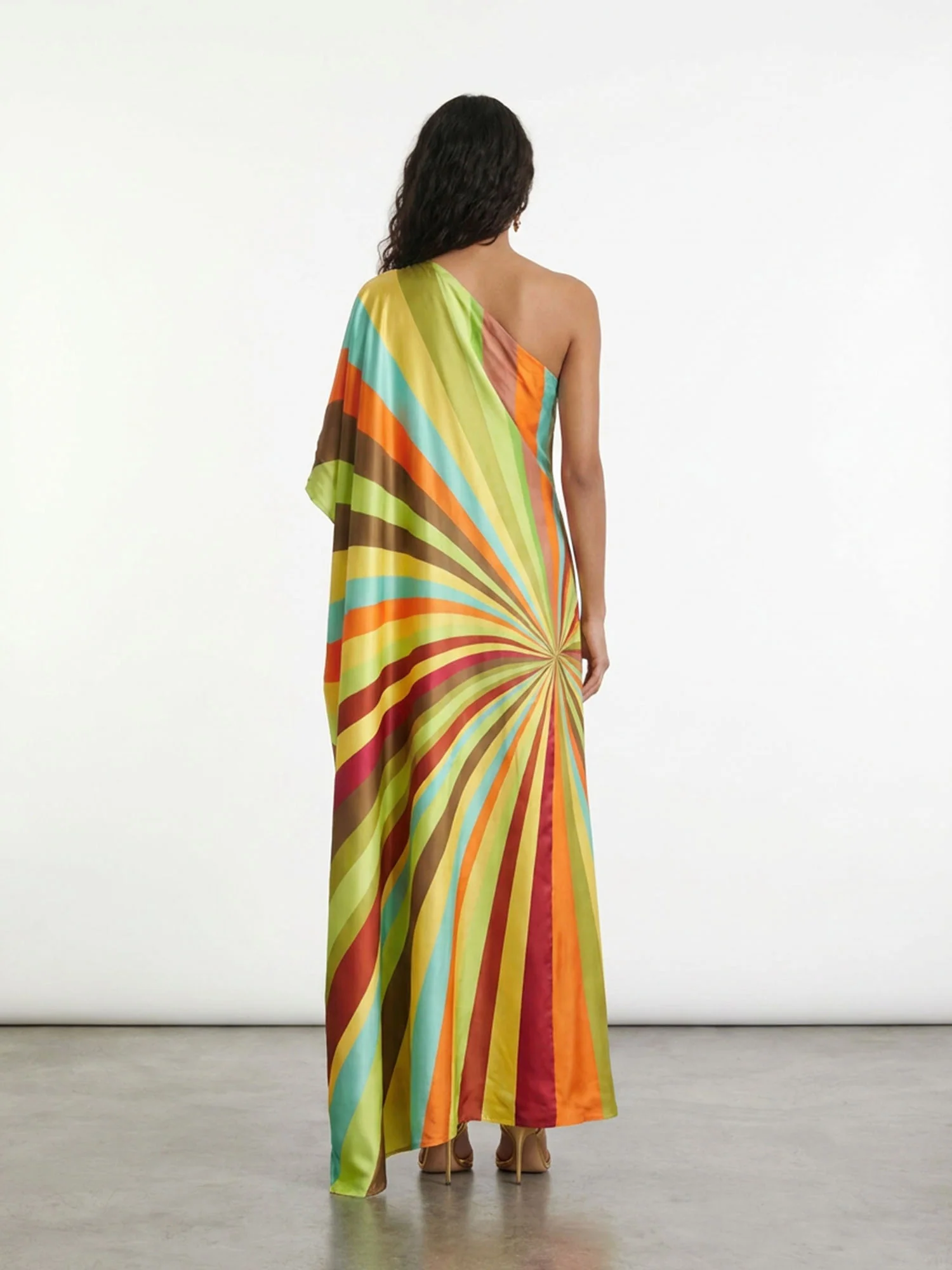 Multi Stripe One-Shoulder Maxi Dress