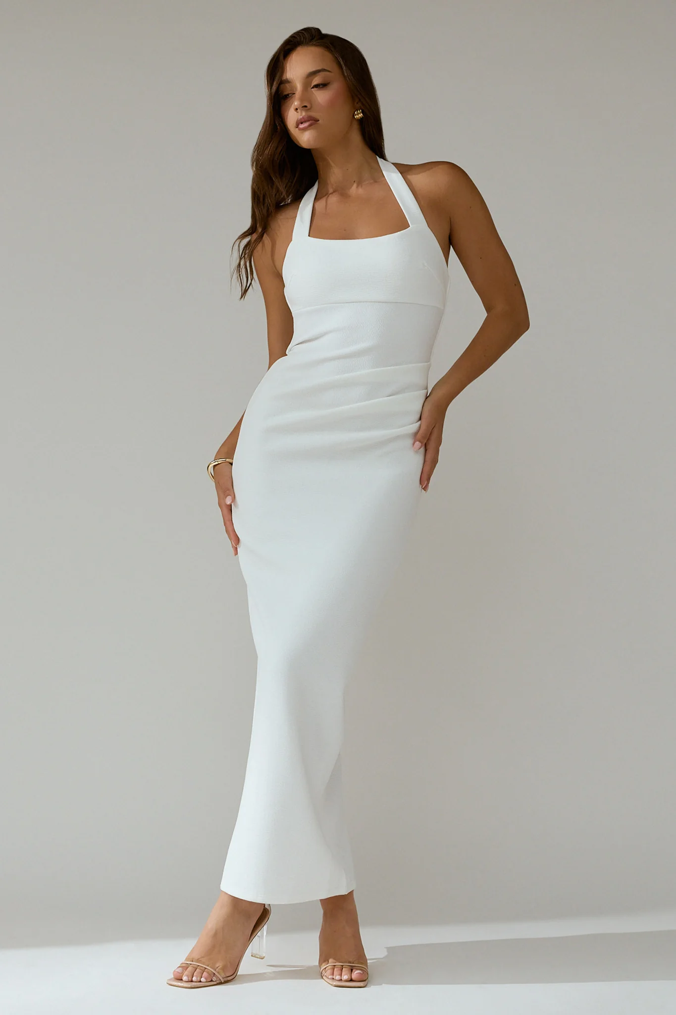 Fire Of Stars Halterneck Bodycon Maxi Dress White