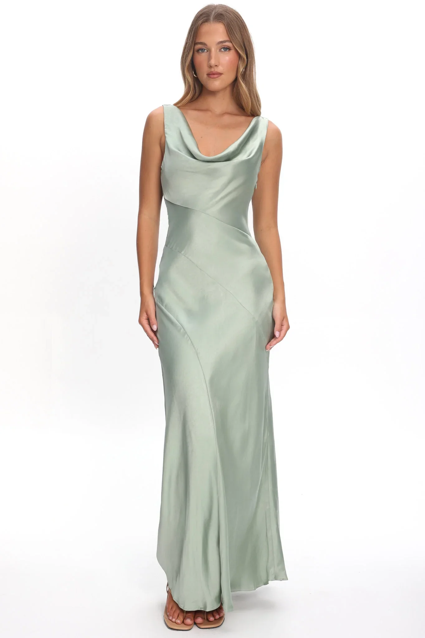 Good Intentions Cowl Neck Open Back Maxi Dress Sage