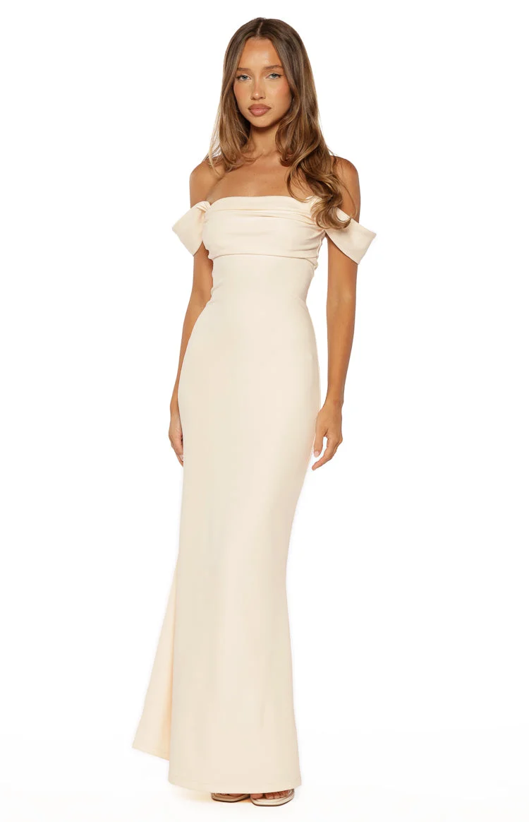 Ella Cream Crepe Formal Maxi Dress