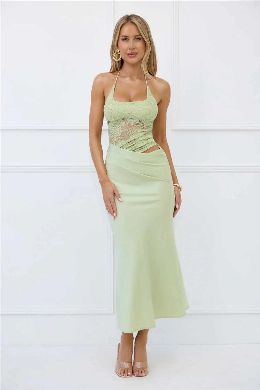 Radiate Positivity Halter Lace Maxi Dress Sage