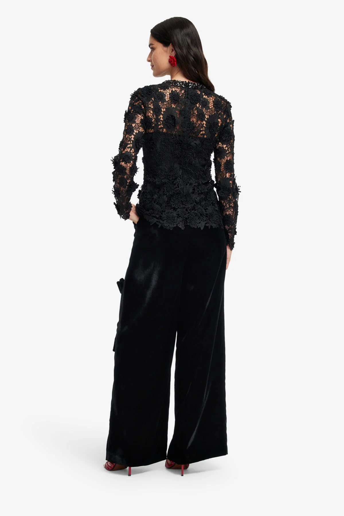 Ines Lace Embellished Top - Ebony