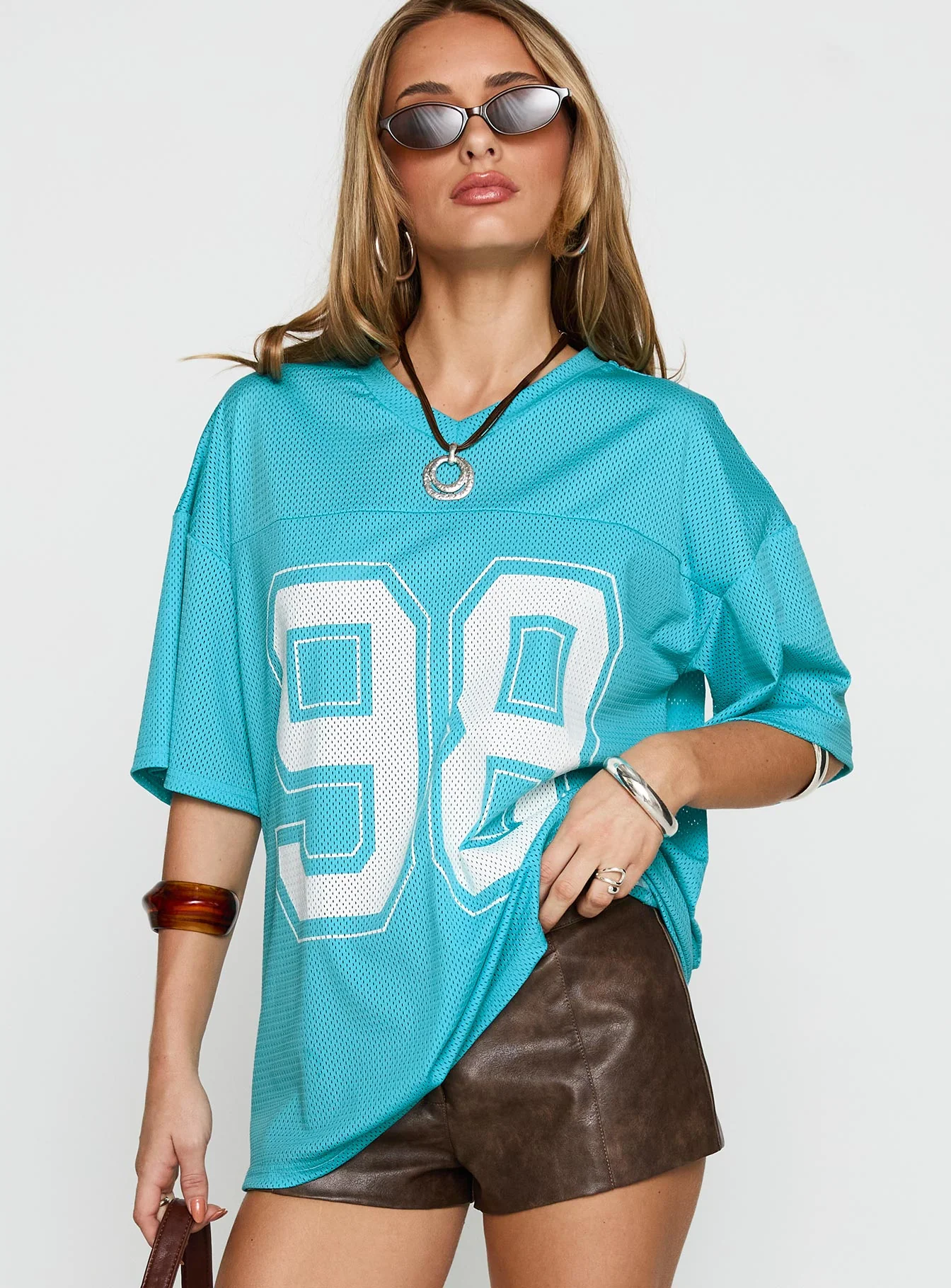 98 Sports Oversized Graphic Tee Blue