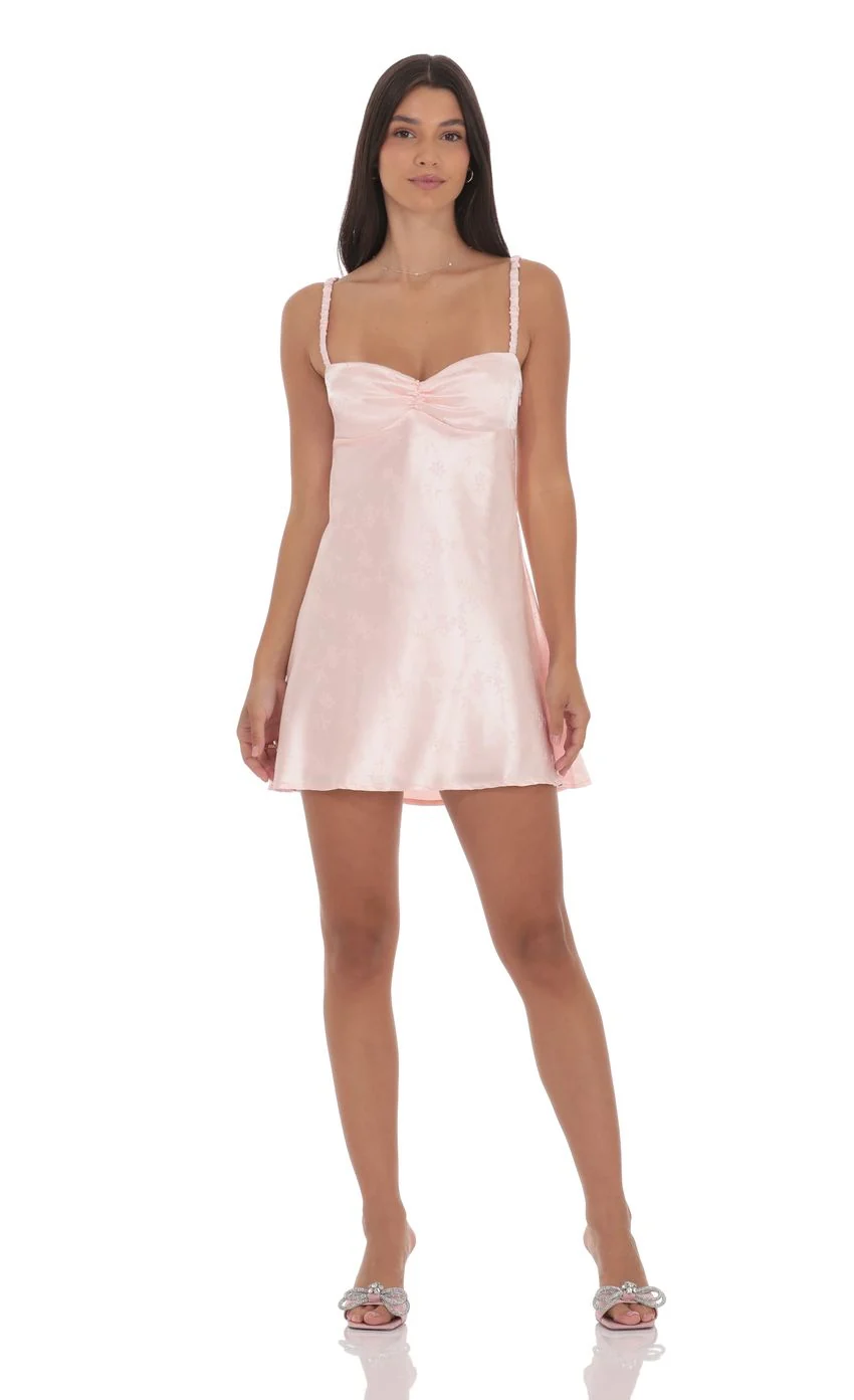 Jacquard Babydoll Dress in Baby Pink - FASHION NOB