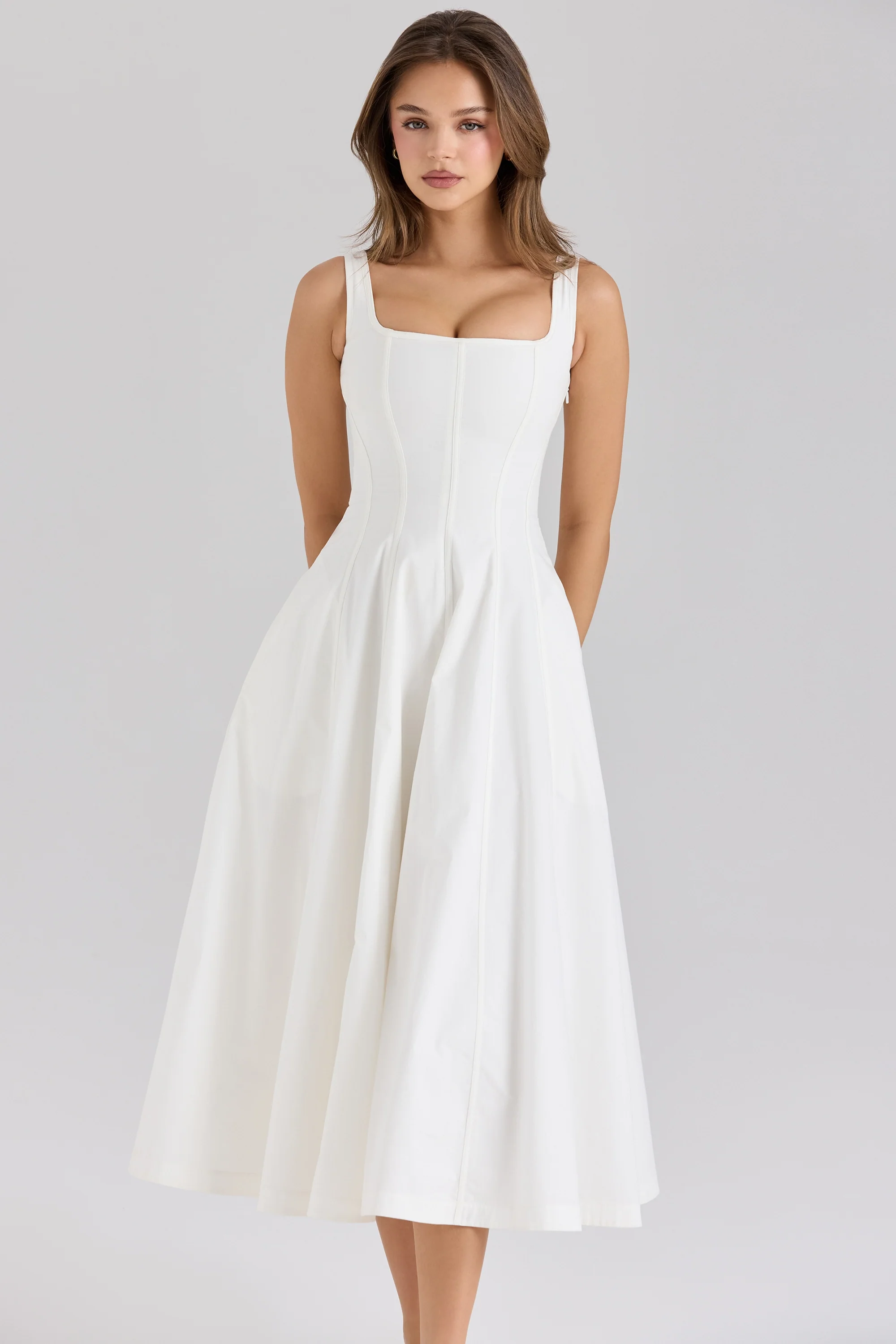 white stretch cotton midi sundress