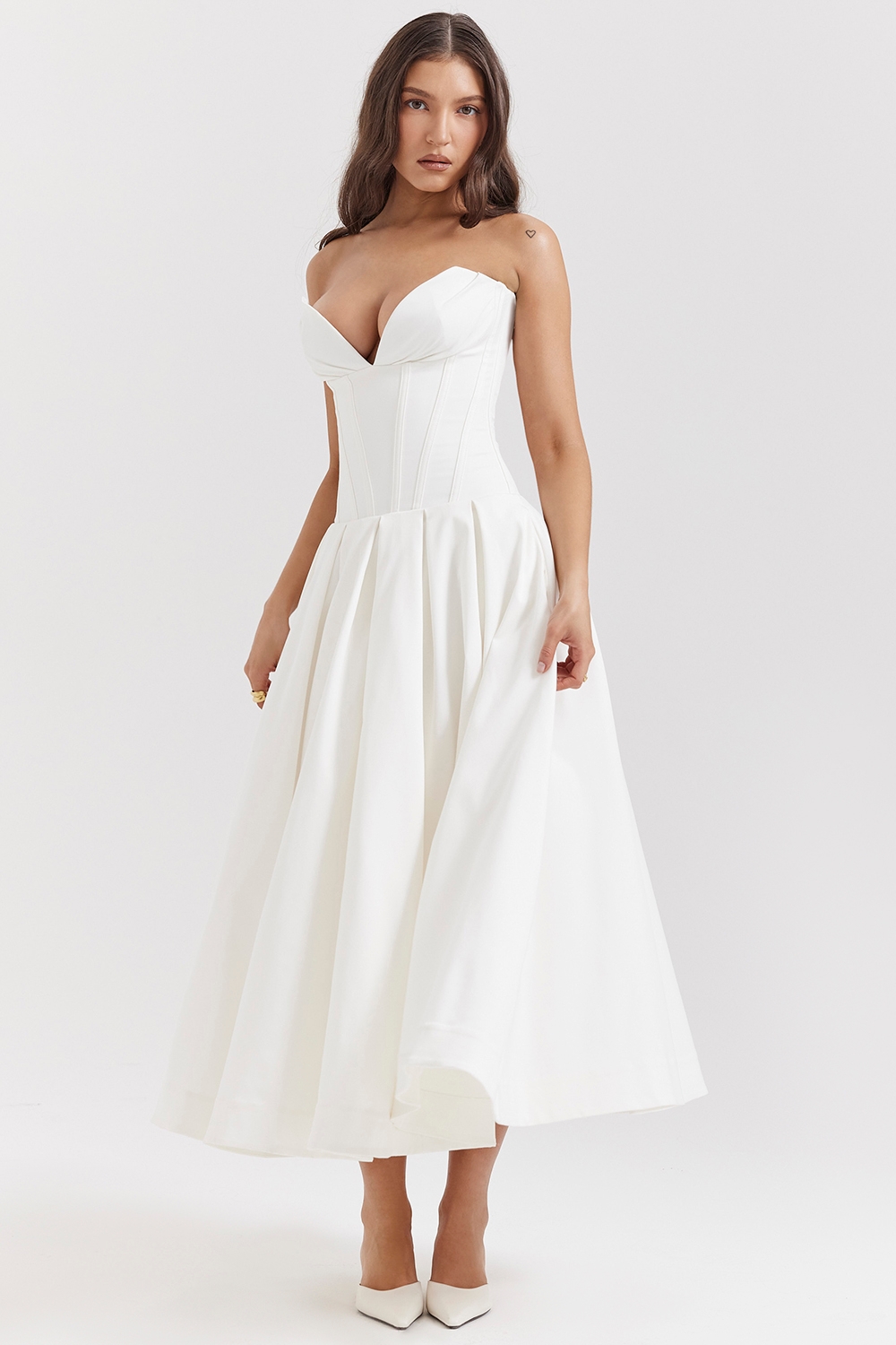 White Strapless Midi Dress