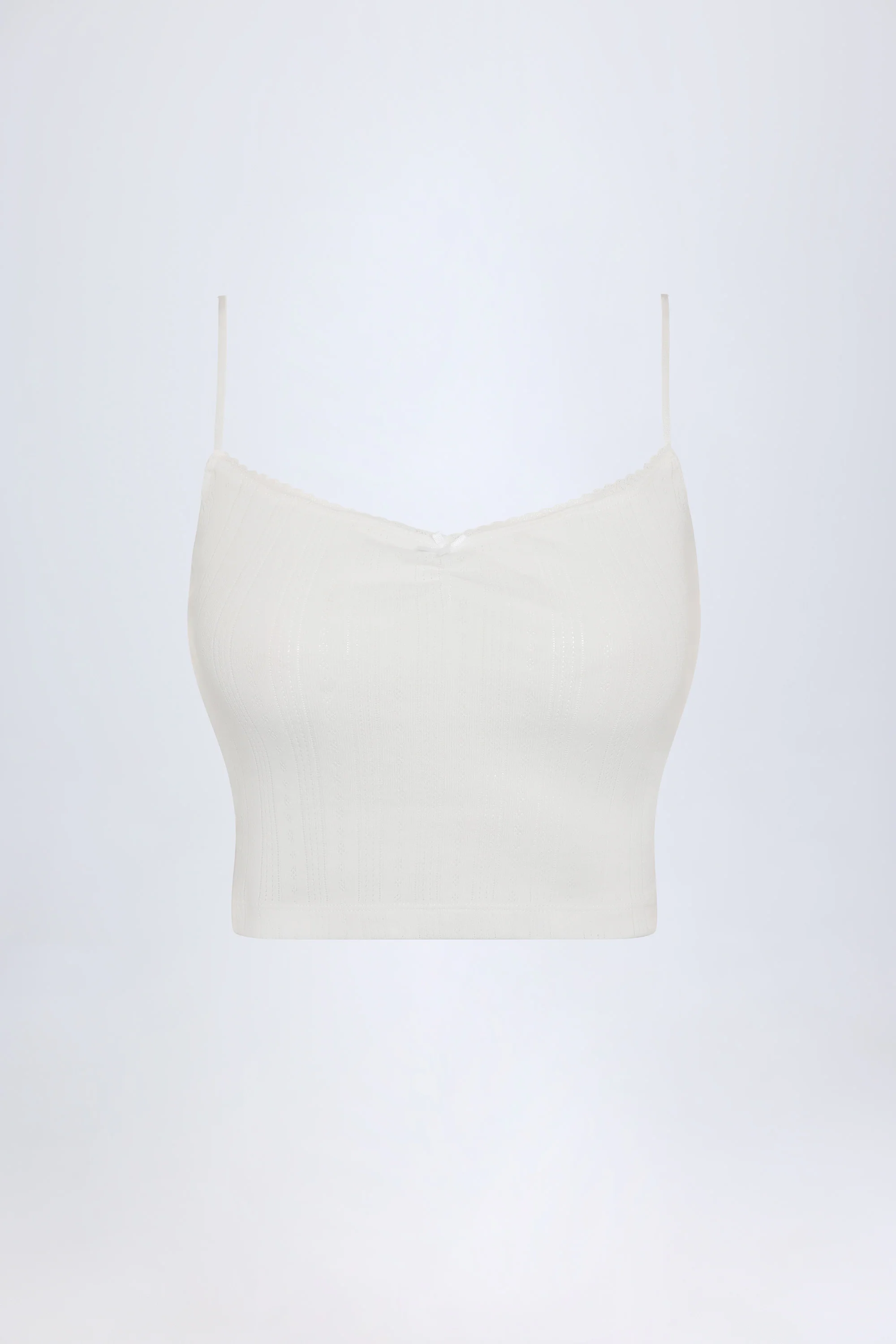 Pointelle Ruched Camisole Crop Top in White