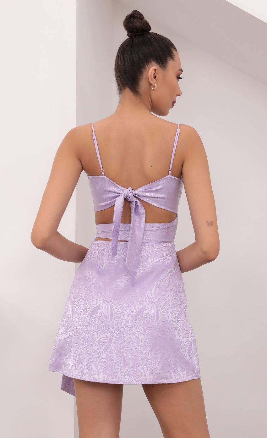 Jacquard Cutout Tie Dress In Lavender