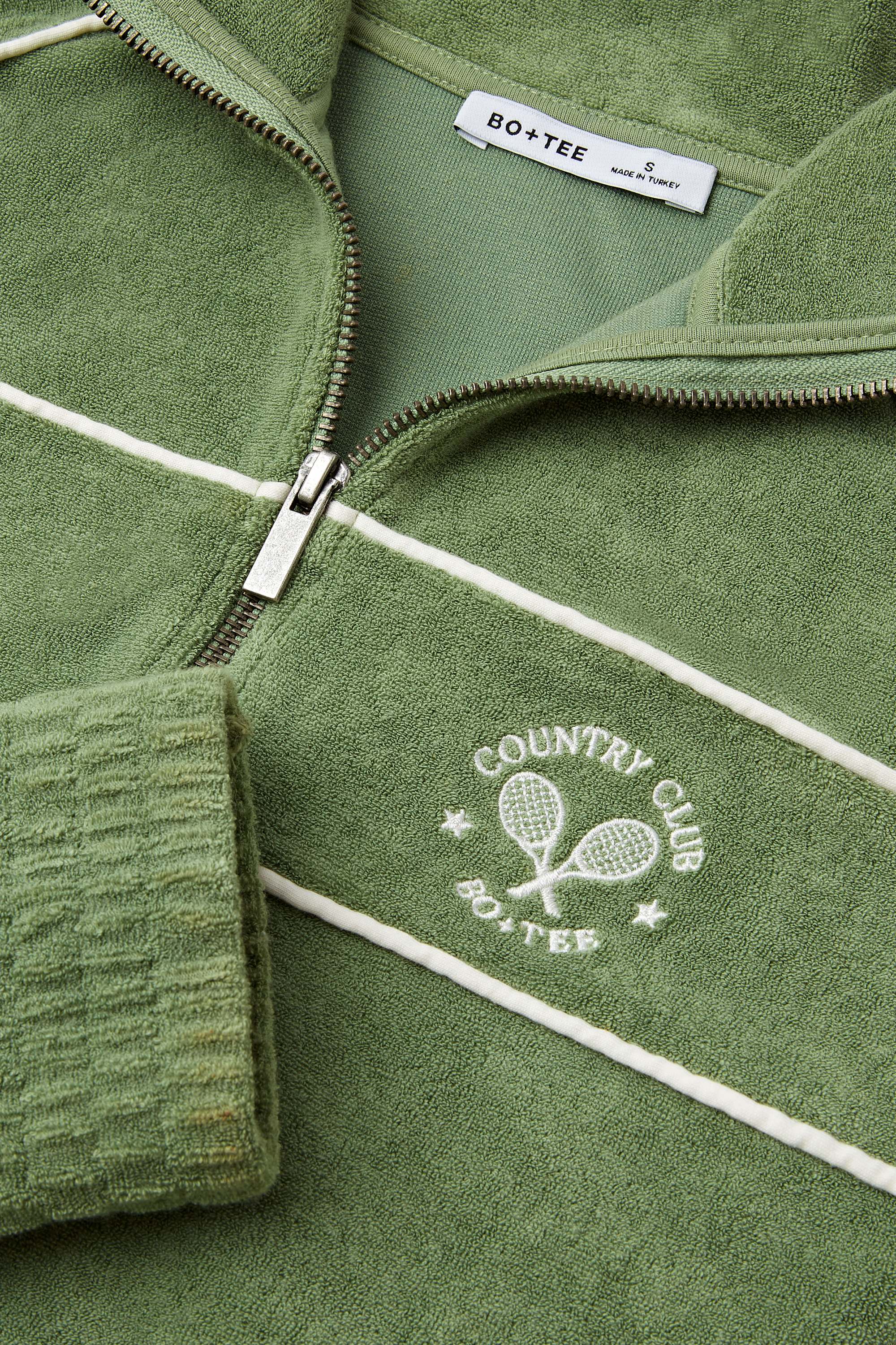 Terry Towelling Zip-Up Cropped Sweatshirt in Green