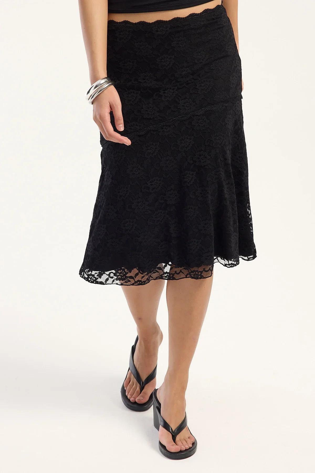 Luck & Trouble Maria Lace Midi Skirt Black