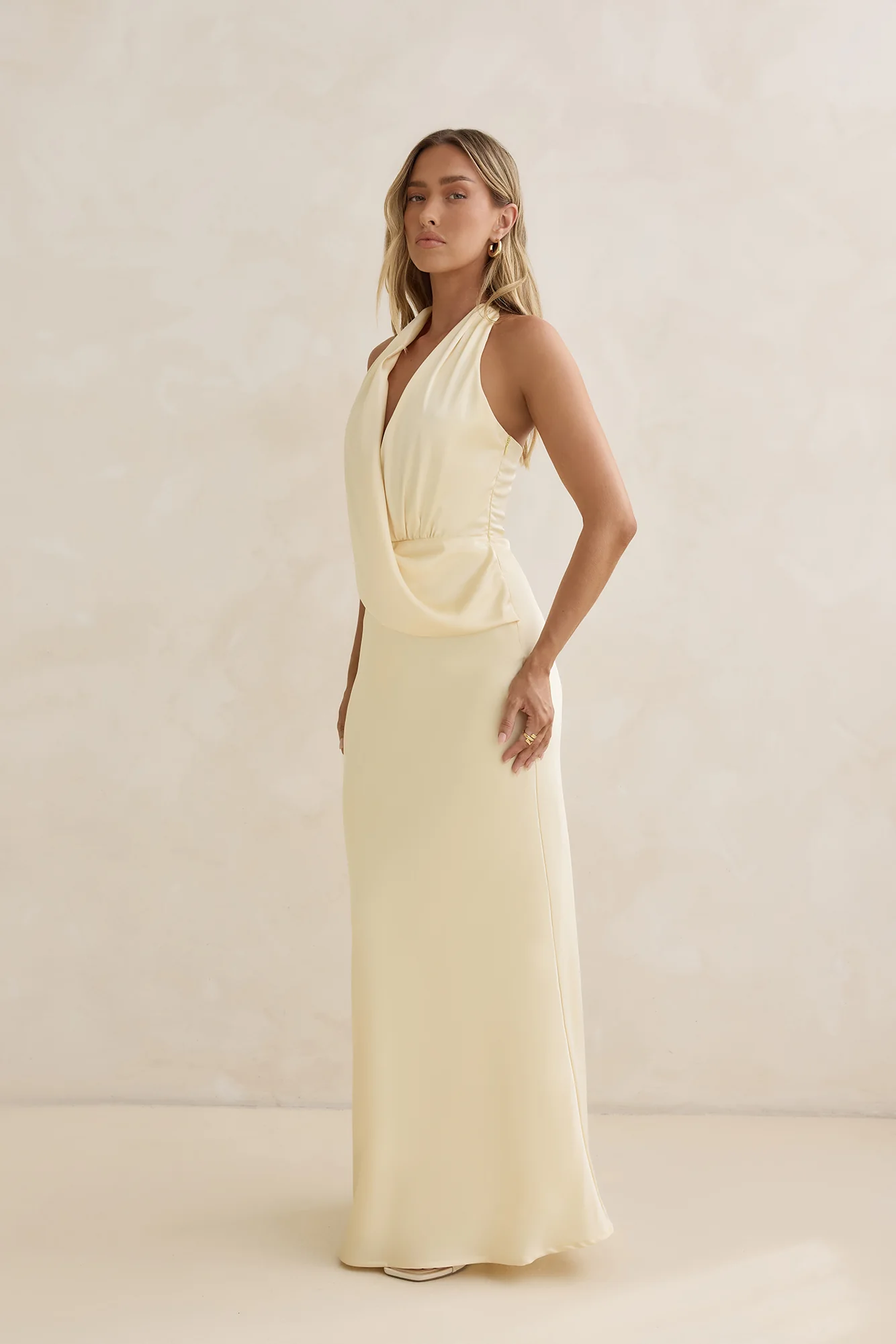 Charm Of Yours Satin Halter Maxi Dress Yellow - luluinthesky