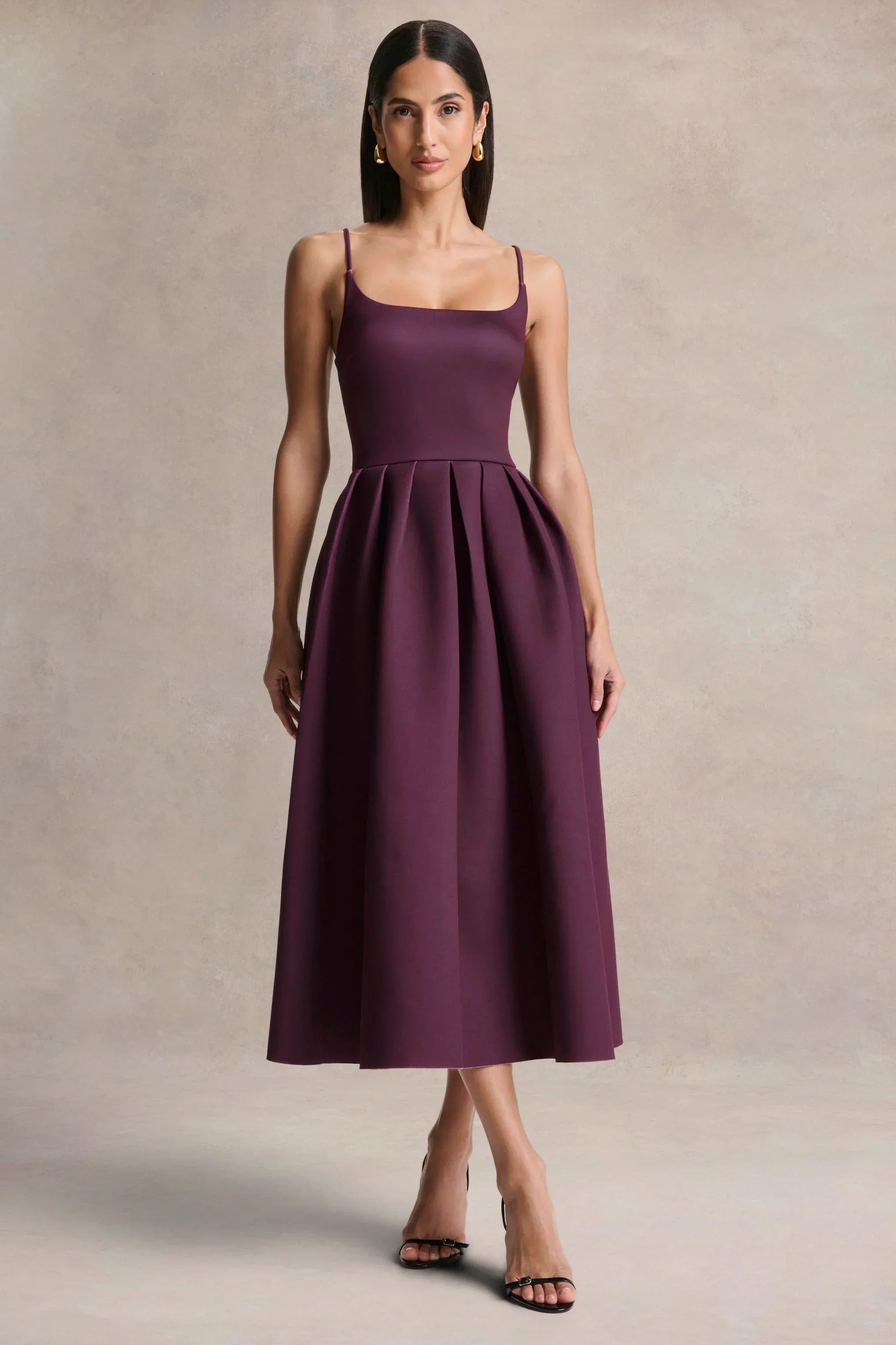 Jamila | Plum Scoop-Neck Midi Dress