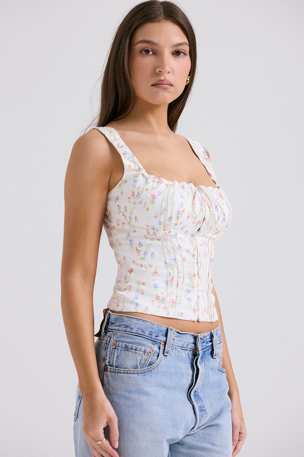 White Posy Print Top