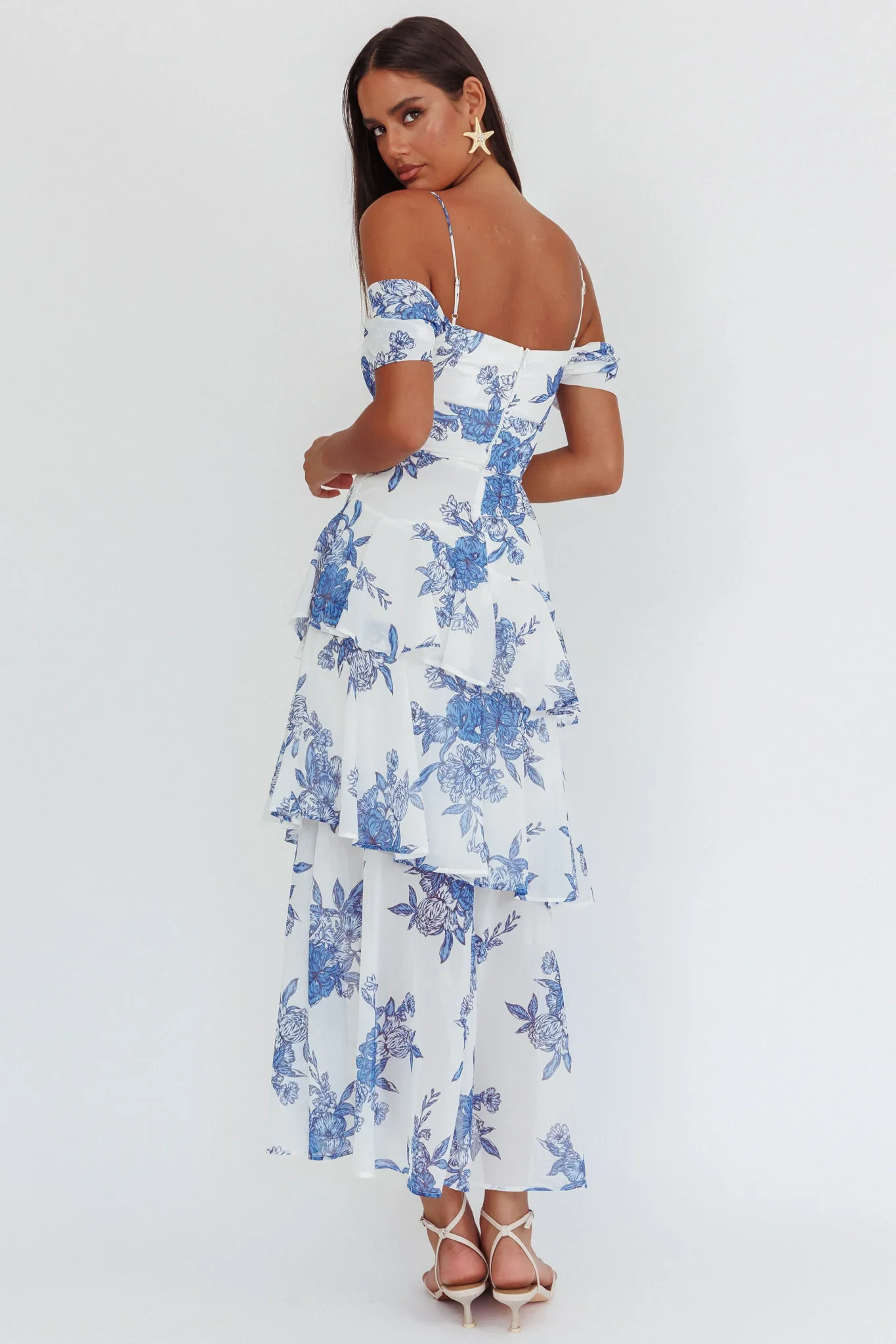 Veda Off-Shoulder Maxi Dress Floral Blue