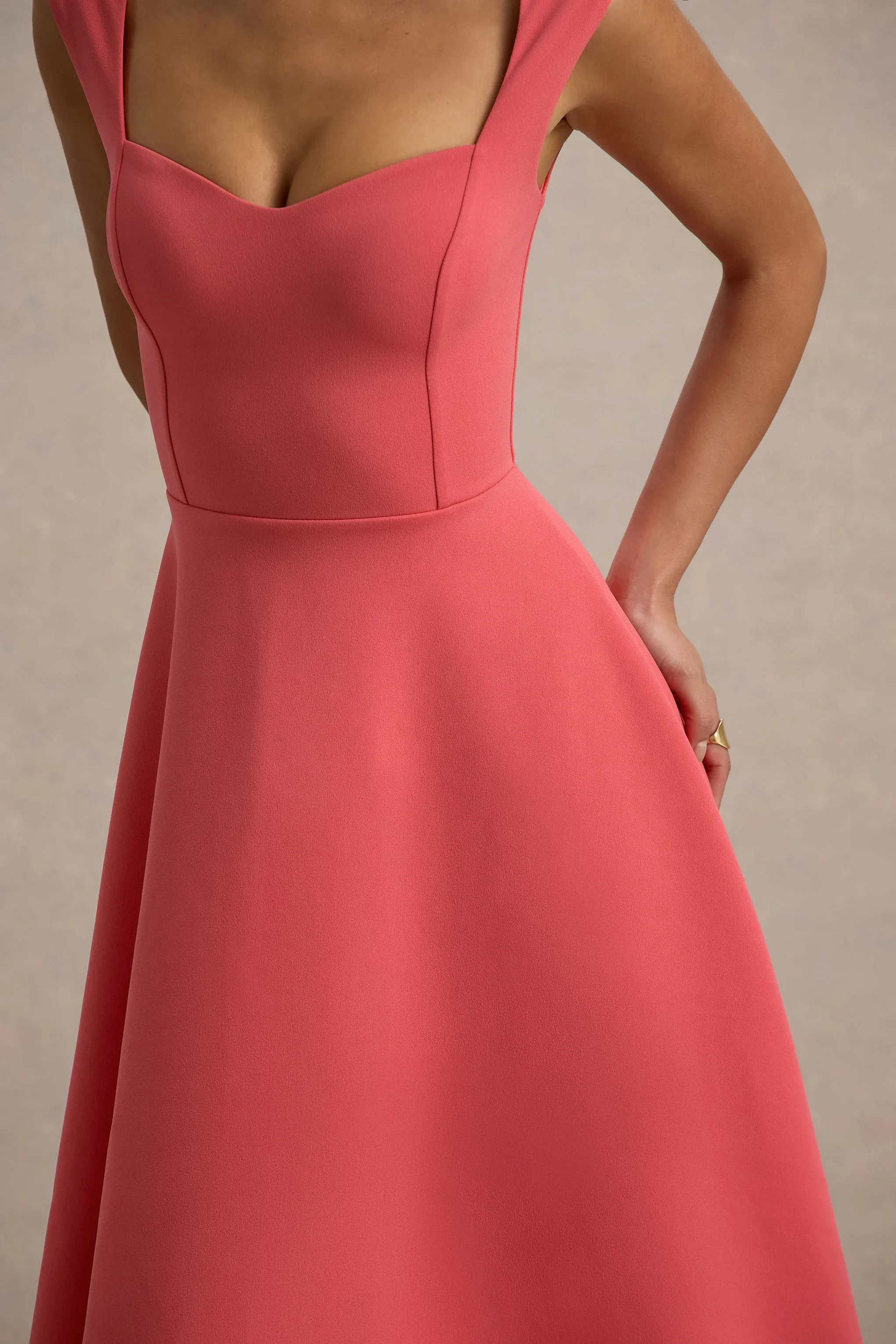 Andromeda | Coral Sweetheart-Neck Midi Dress