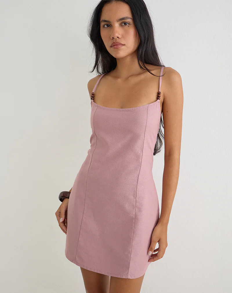Ambra Scoop Mini Dress in Linen Dusty Rose