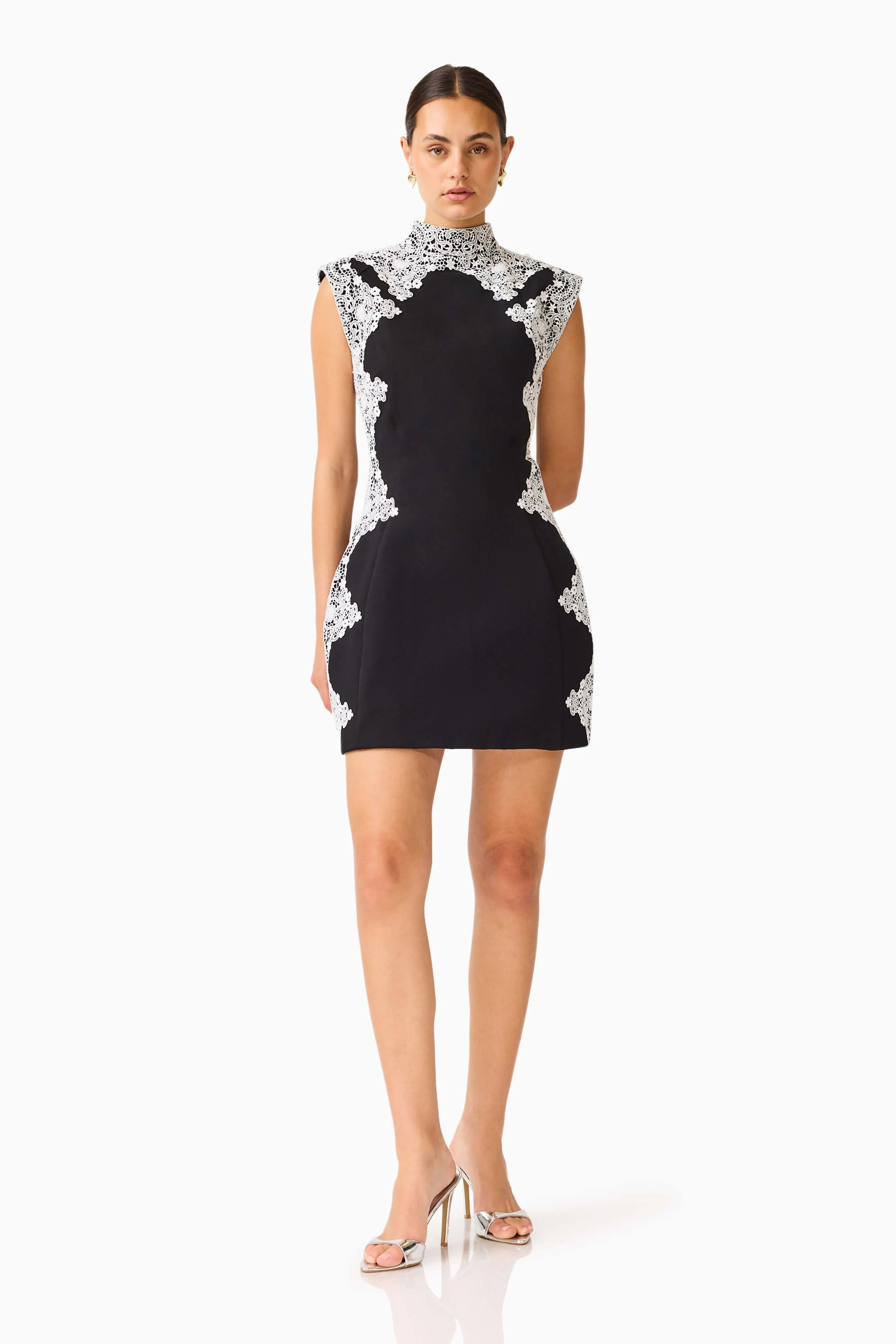 Elysia Lace Mini Dress in Black