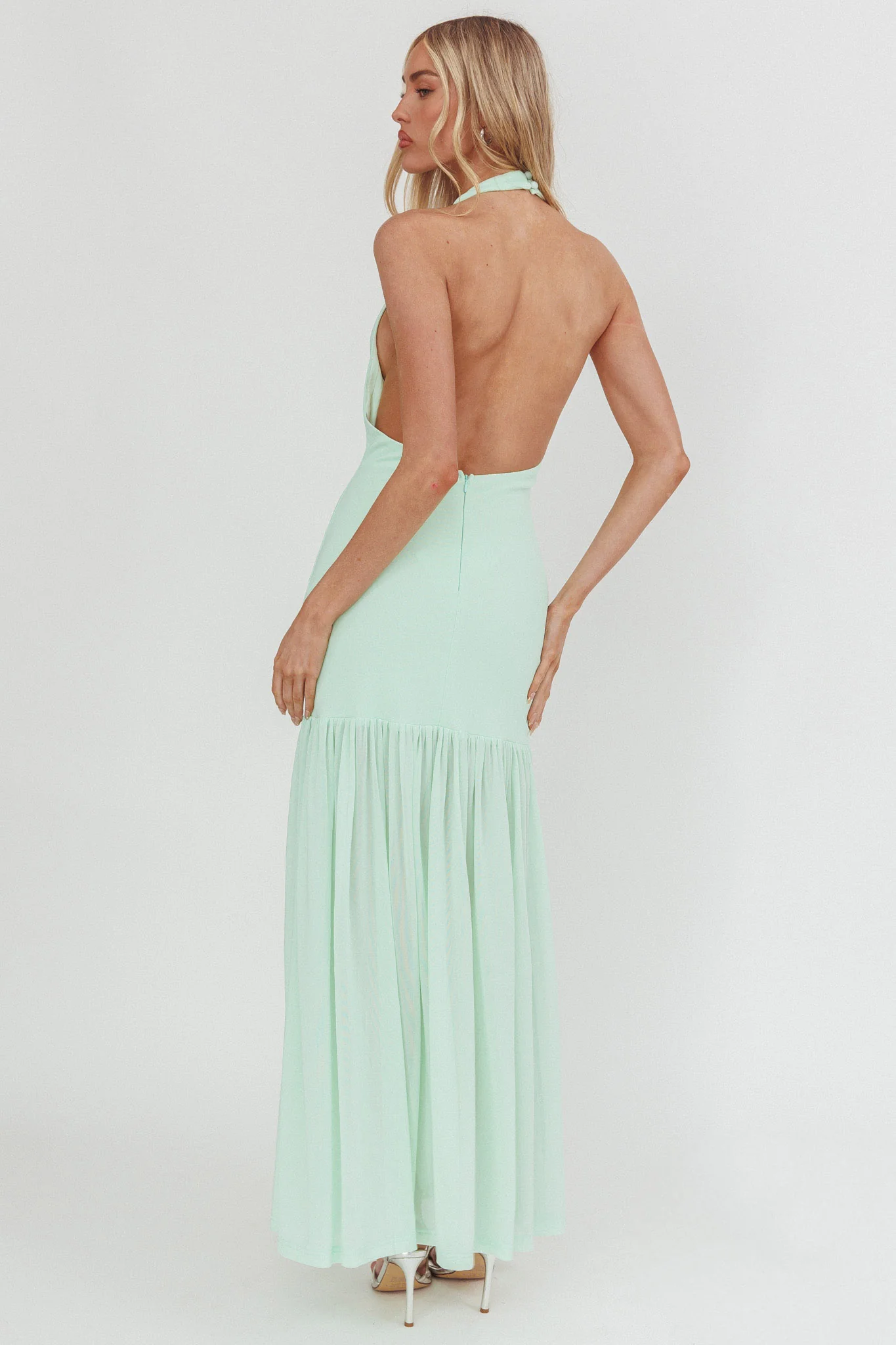 Kailyn Cowl Neck Sheer Hem Maxi Dress Mint - luluinthesky
