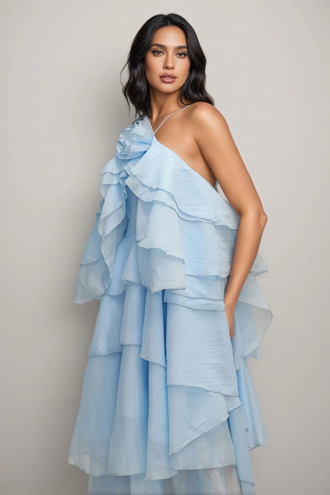 Kaelly Sleeveless Flower Folds Maxi Dress