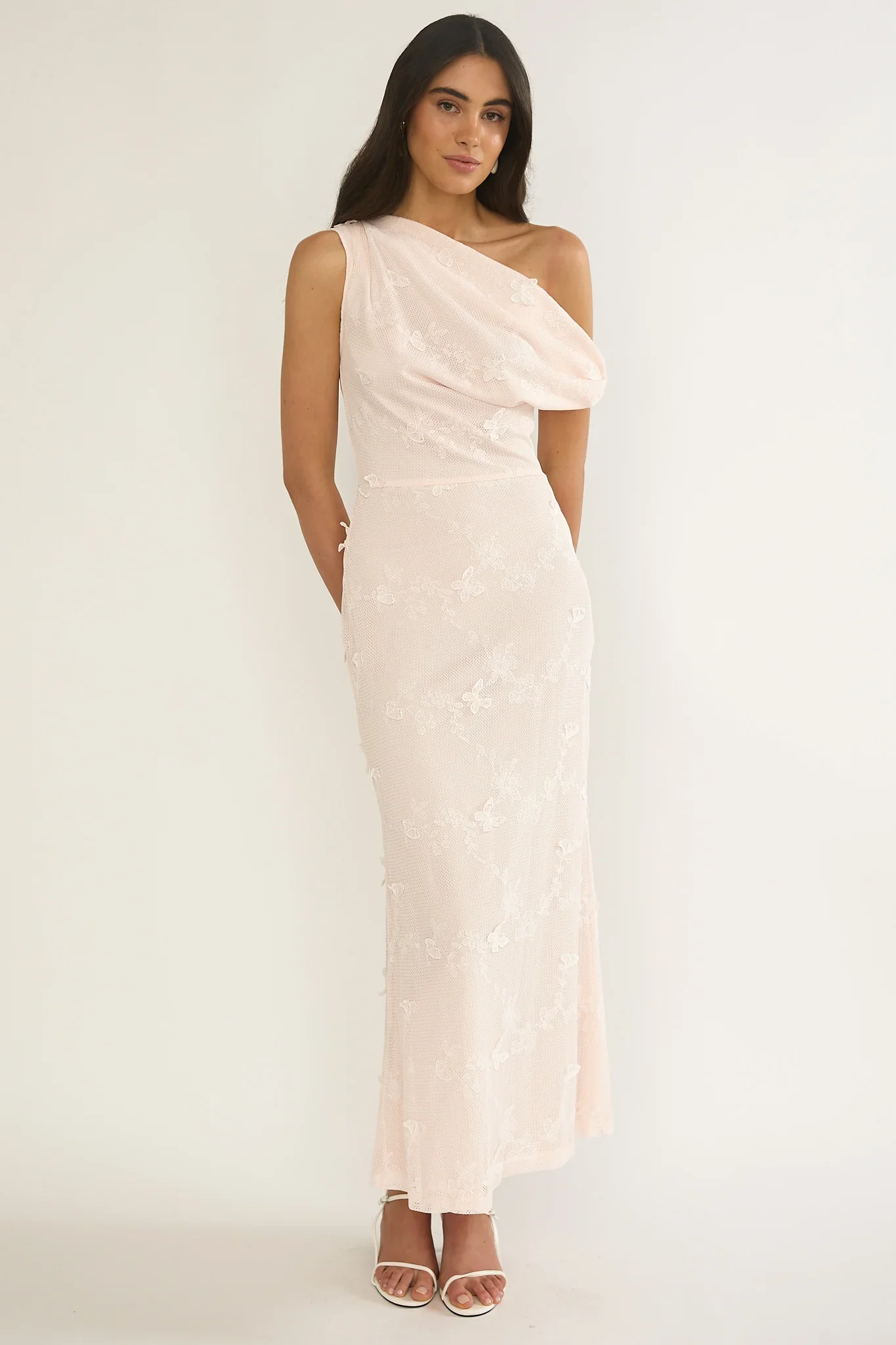Alivya Asymmetric Neckline Maxi Dress Embellished Pink