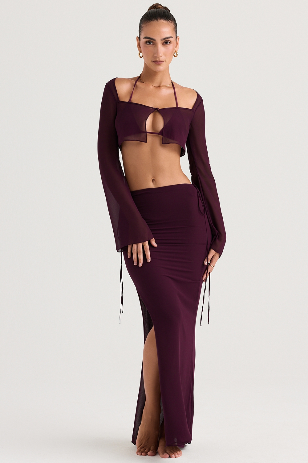 Prune Cutout Maxi Skirt