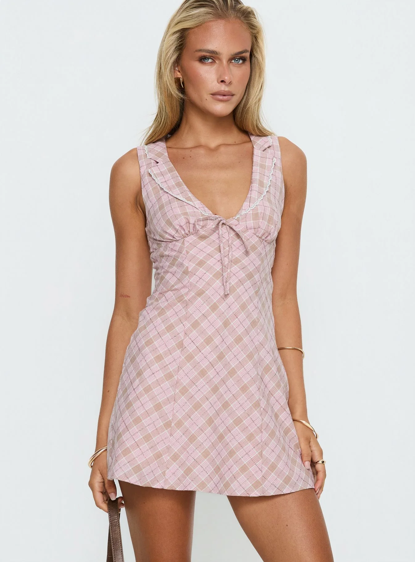 Adelena Collared Mini Dress Pink Check