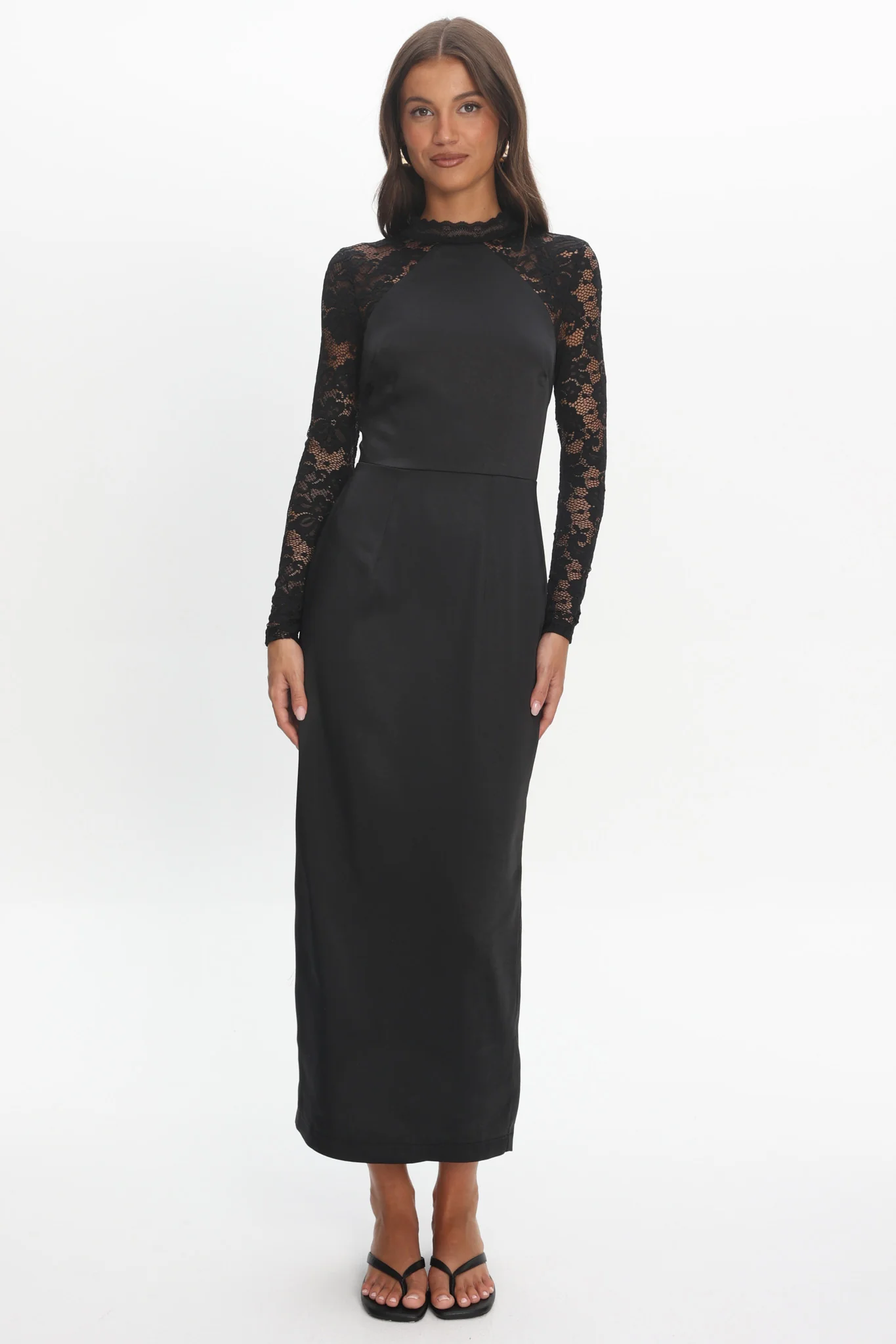 Lucha Lace Sleeve Maxi Dress Black