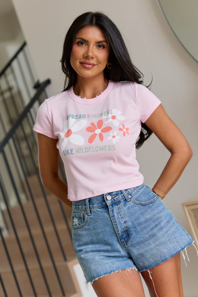 Spread Kindness Like Wildflowers Pink Baby Graphic Tee
