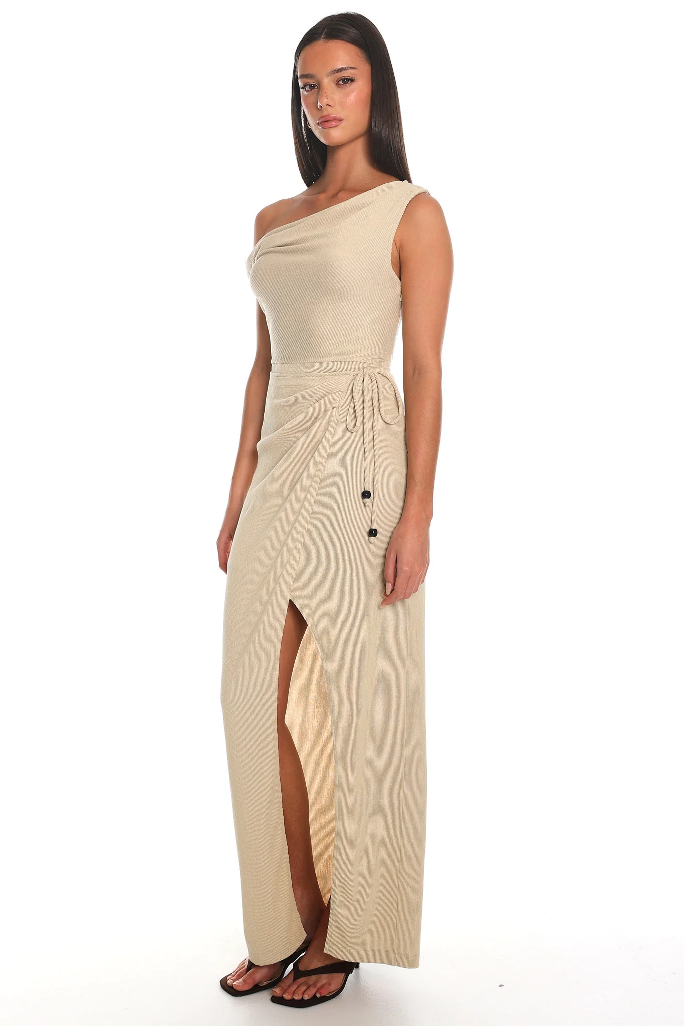 Sandstone One-Shoulder Maxi Dress Oatmeal