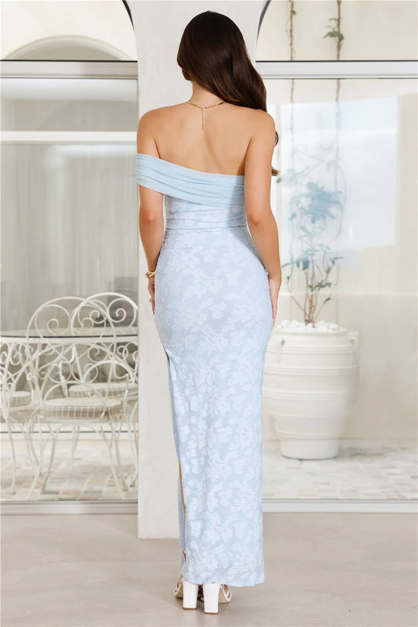 Disco Darlings One Shoulder Maxi Dress Blue - luluinthesky