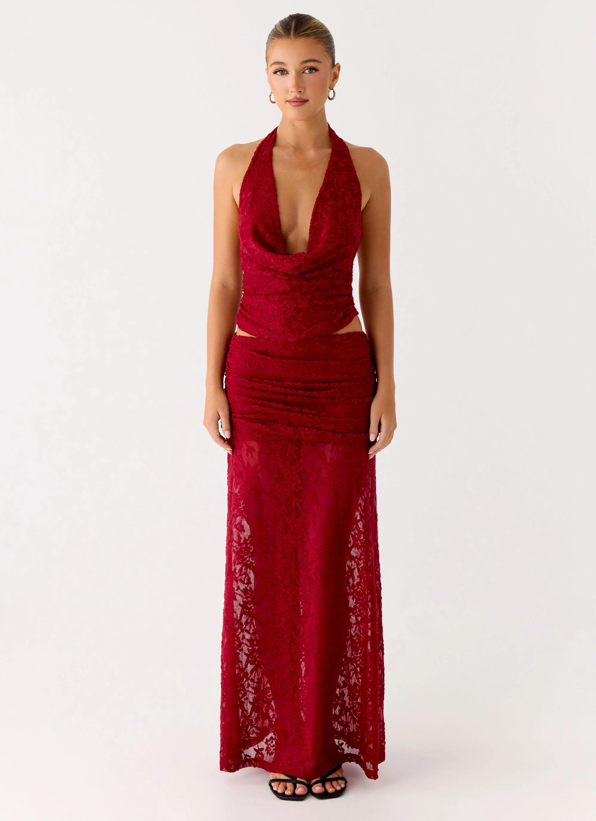Farruko Jacquard Halter Top - Dark Cherry