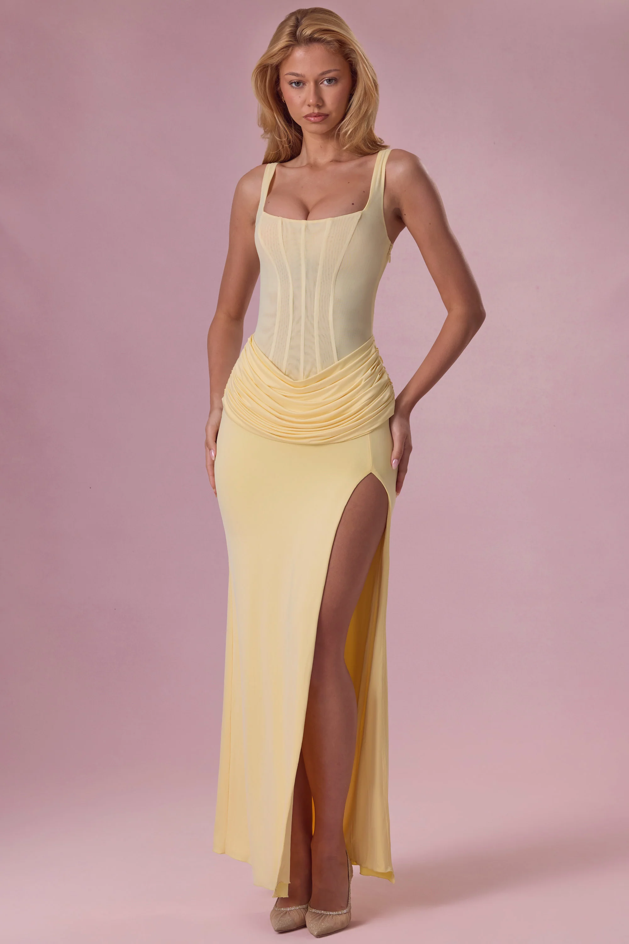 Mesh Draped Bridesmaid Dress in Butter