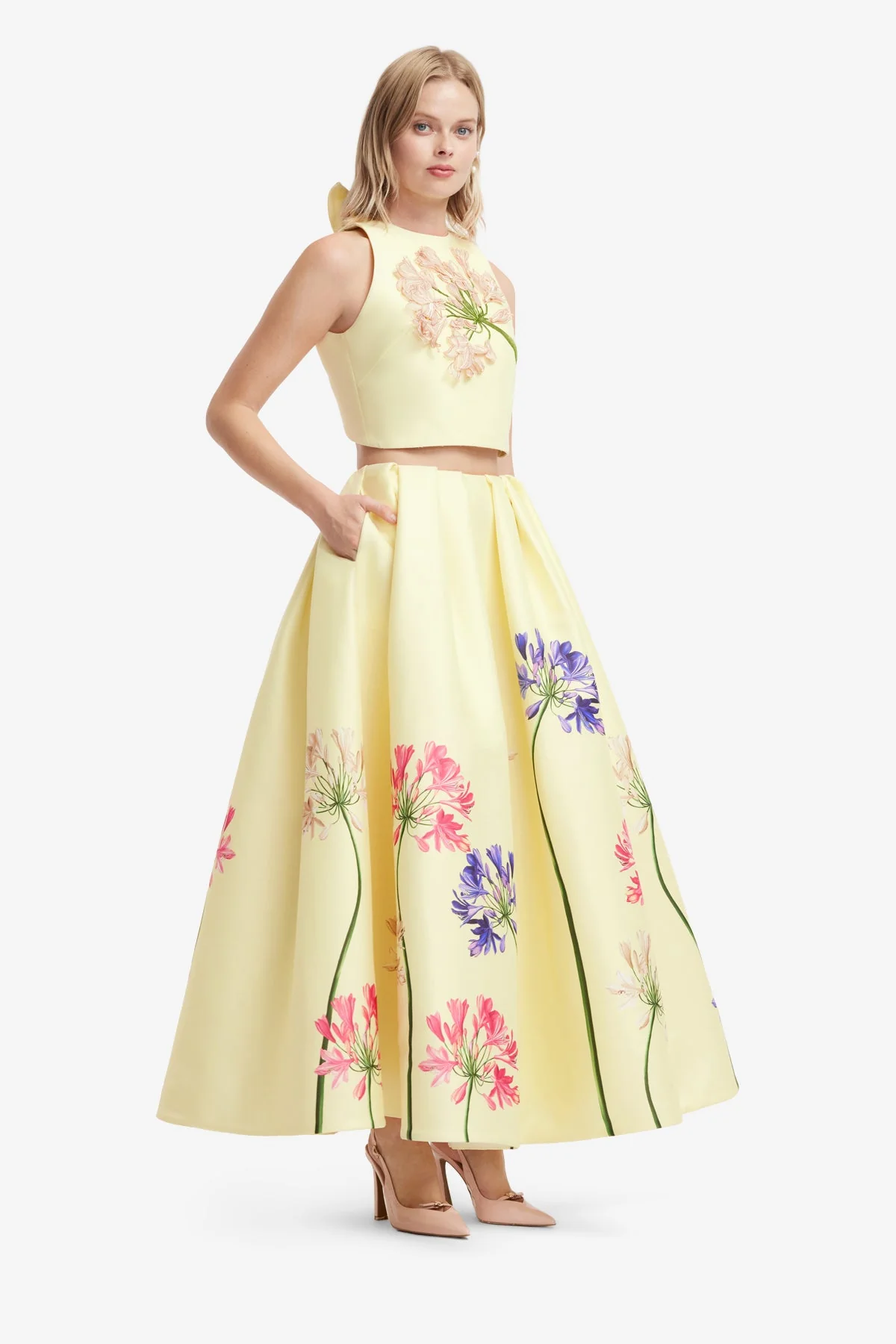 Ella Appliqué Bow Backless Top - Agapanthus Print
