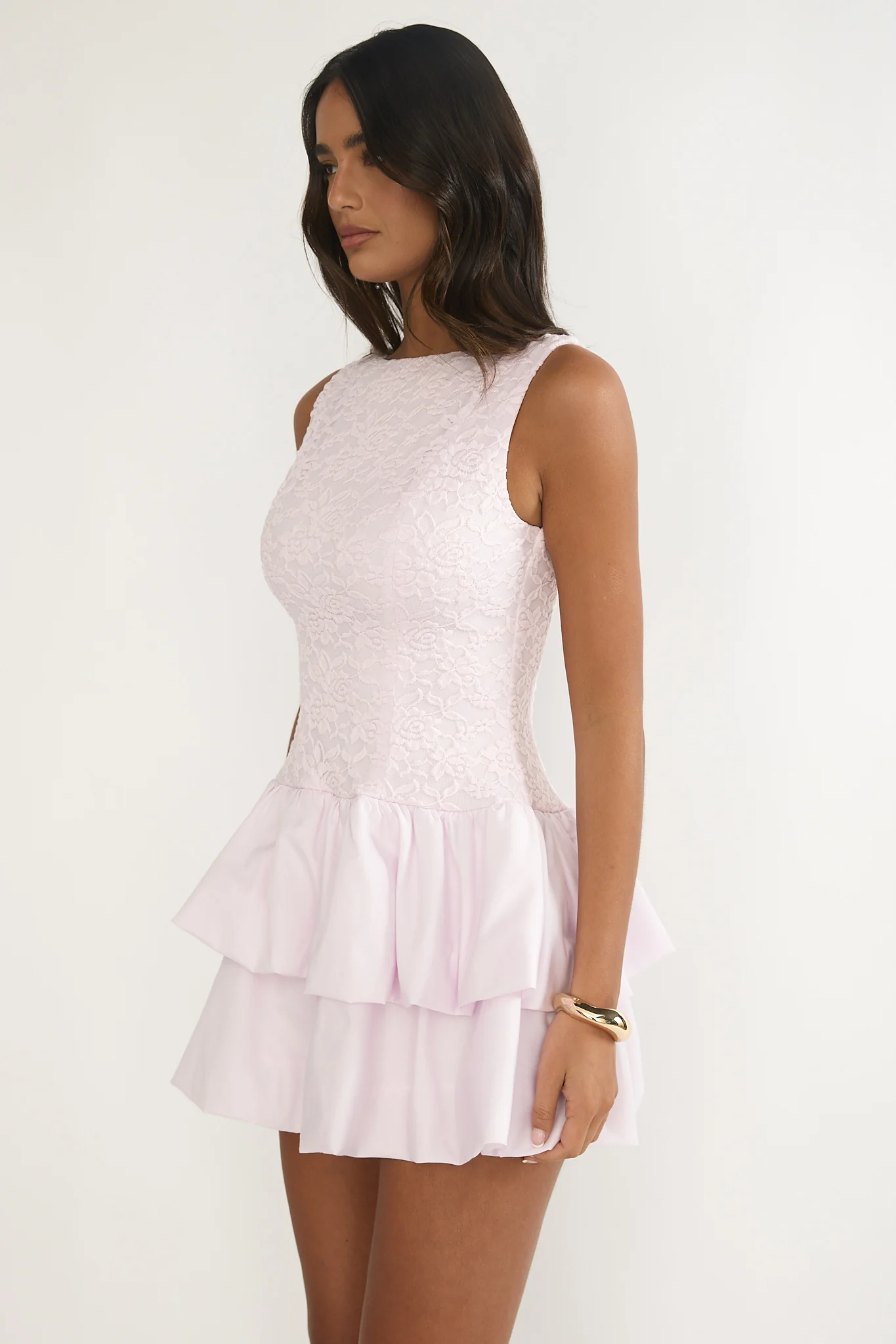 Dalisse Tiered Bubble Hem Mini Dress Lilac - luluinthesky
