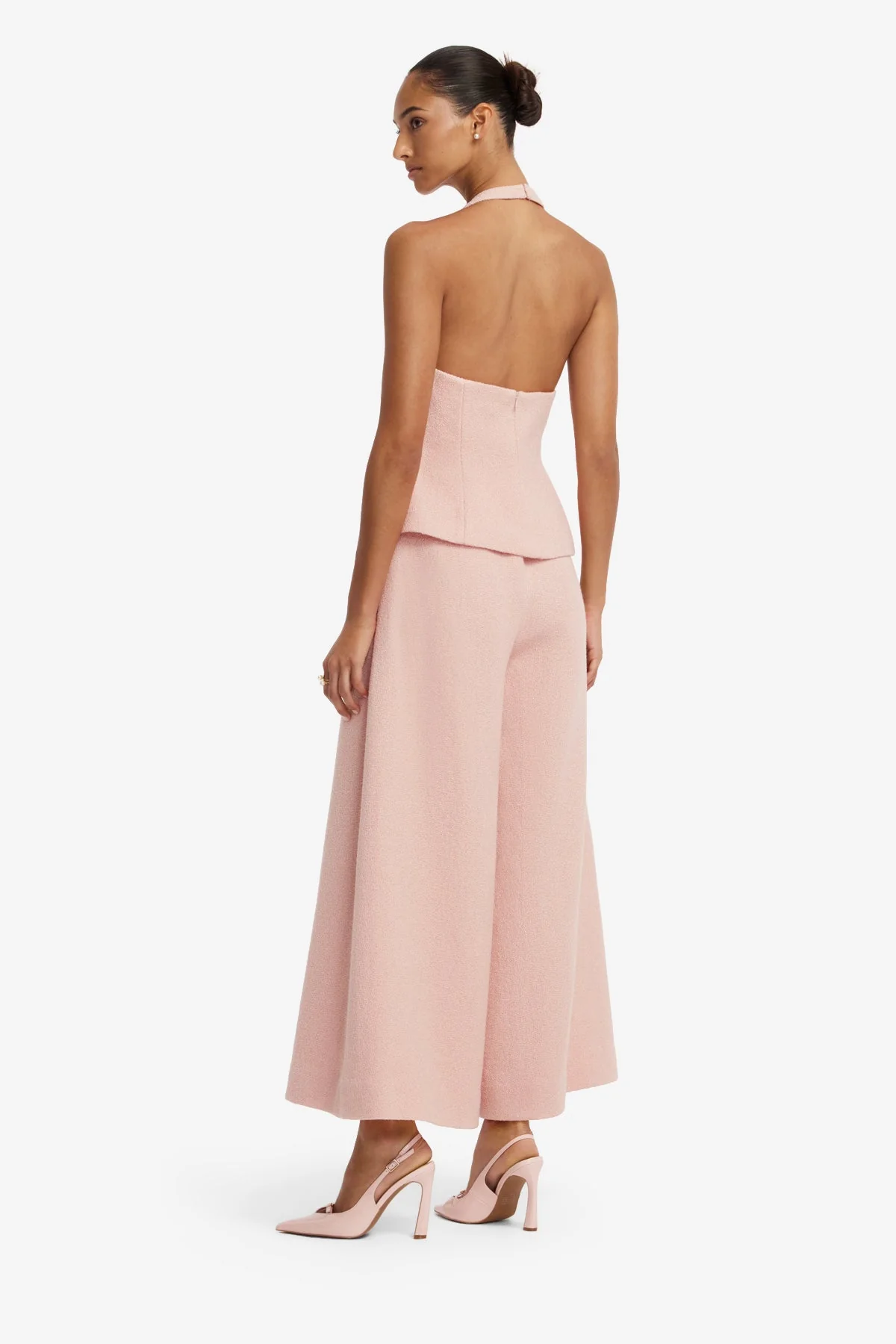 Millie Tweed Halterneck Top - Dusty Pink