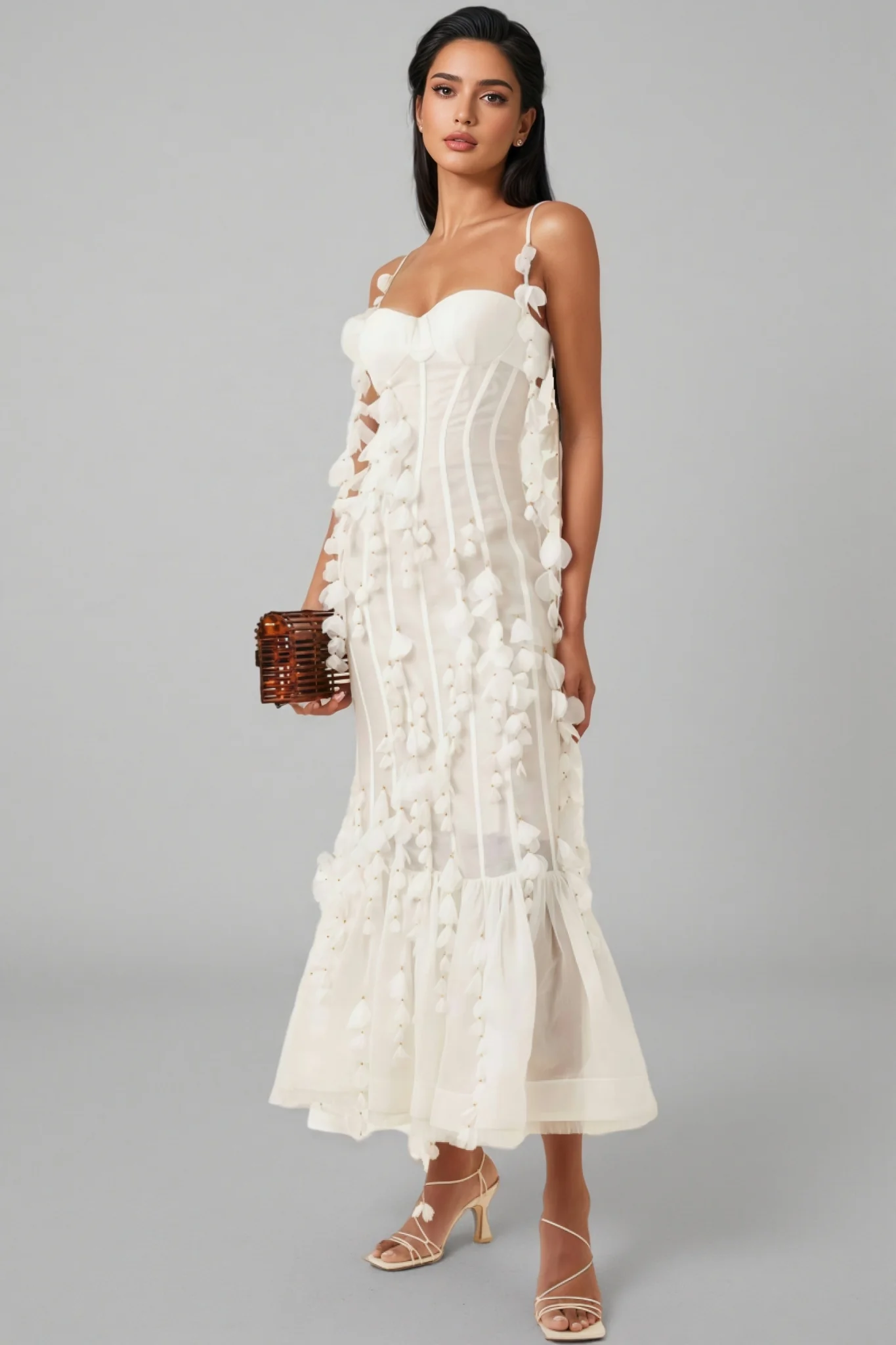 Novise Halter Fringe 3D Flower Midi Dress