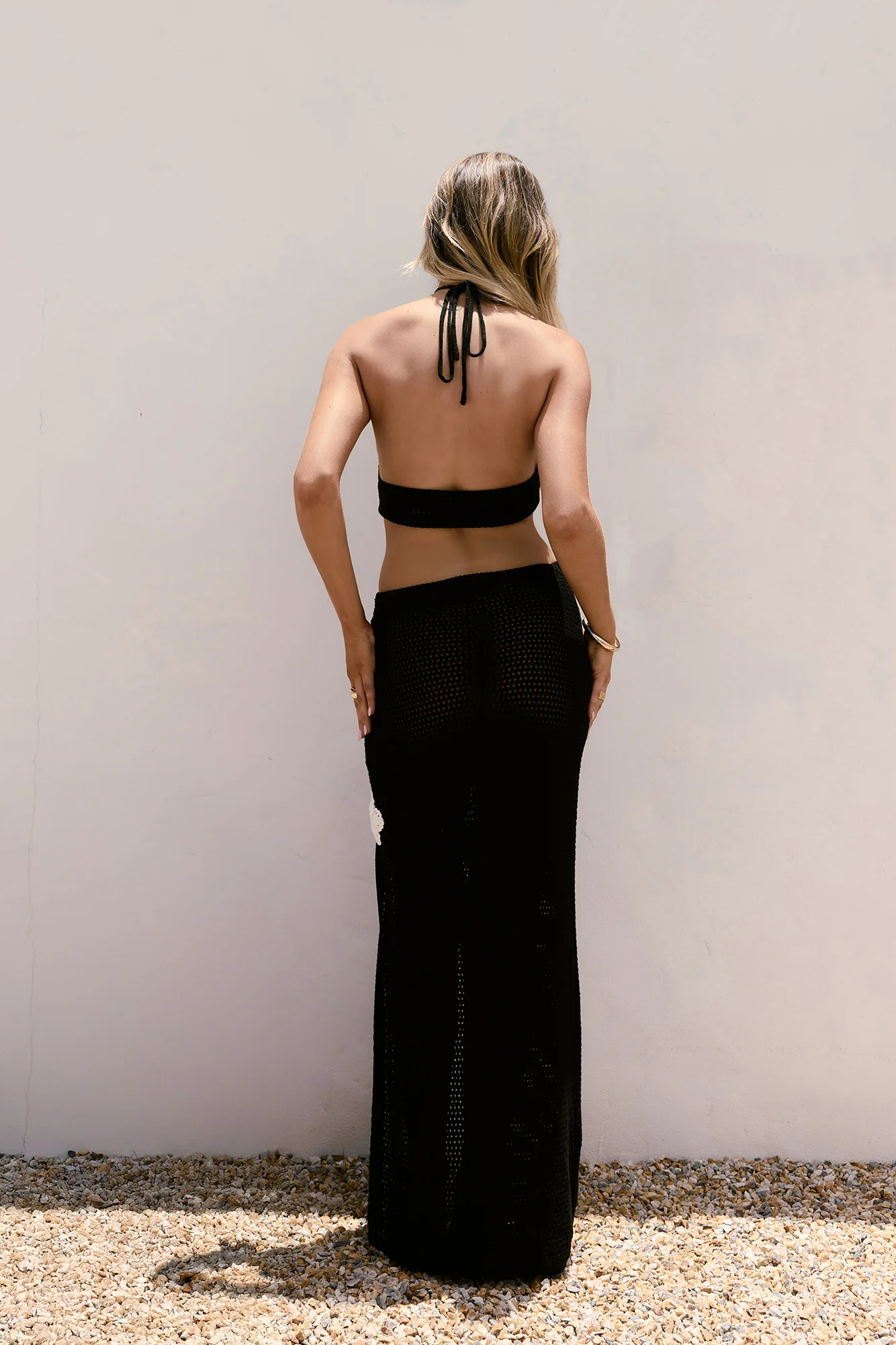 Monaco Sun Knit Halter Maxi Dress Black - luluinthesky
