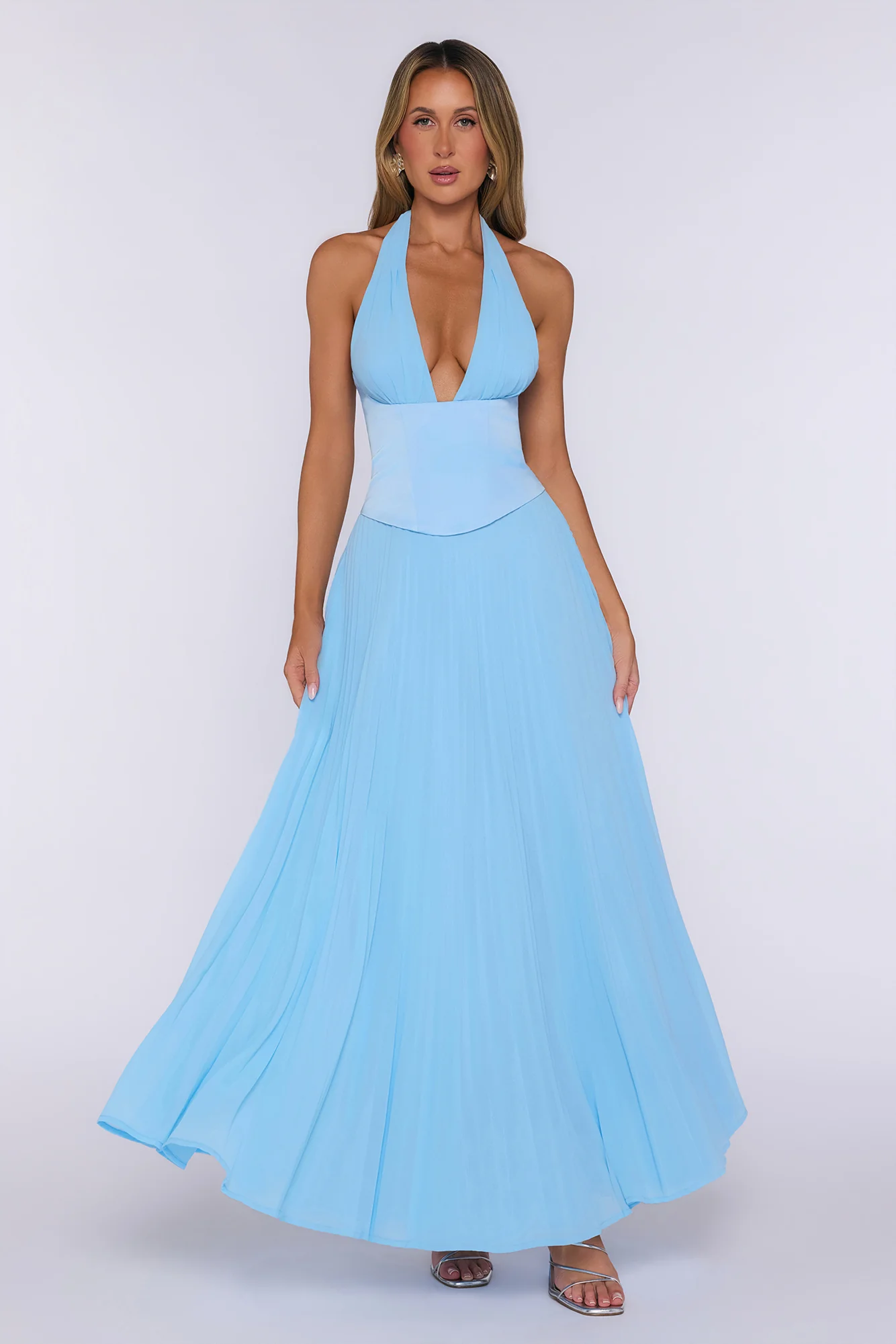 The Pretty Waltz Halter Maxi Dress Light Blue