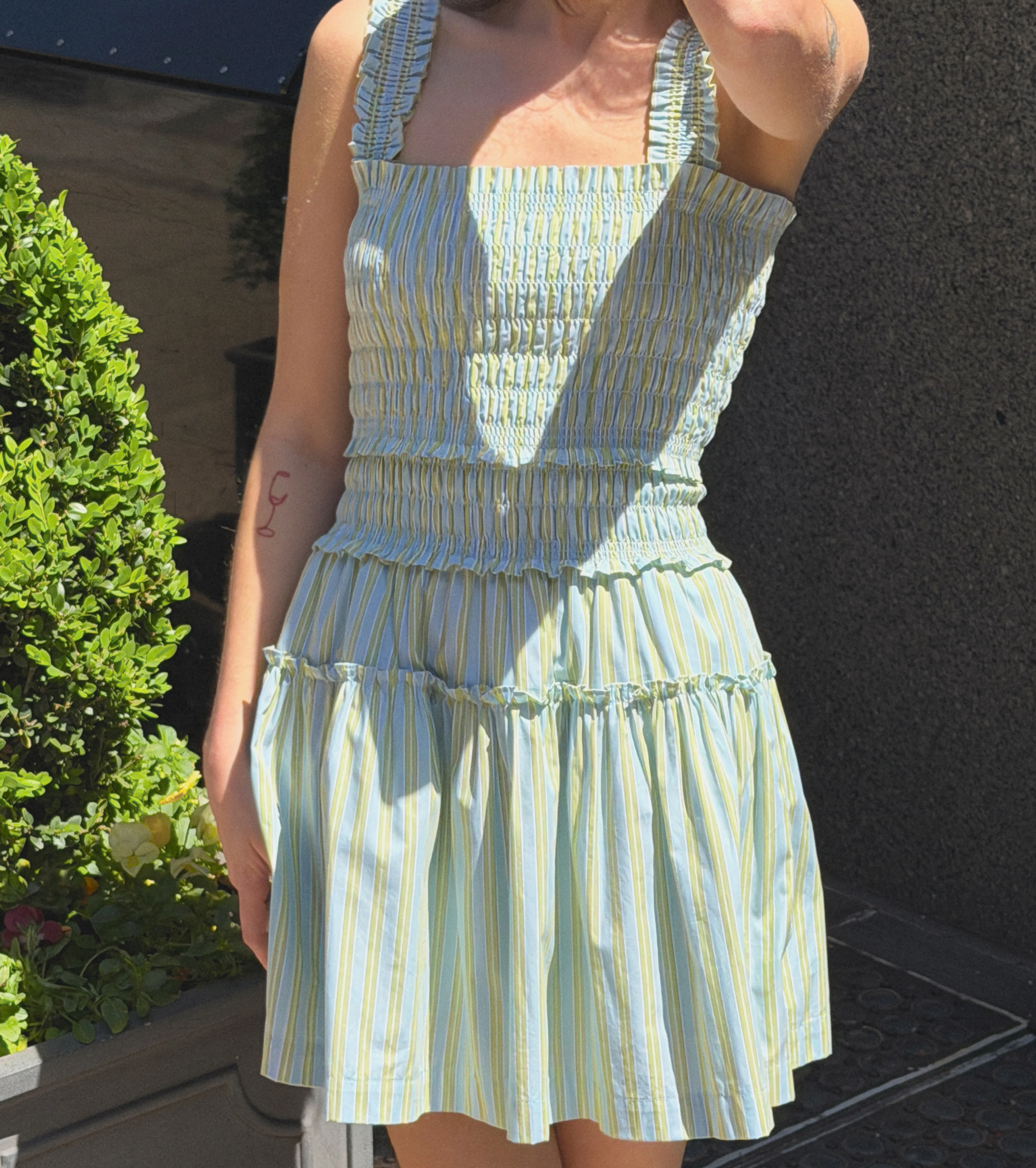 The Azalea Mini Nap Dress - Blue/Green Stripe