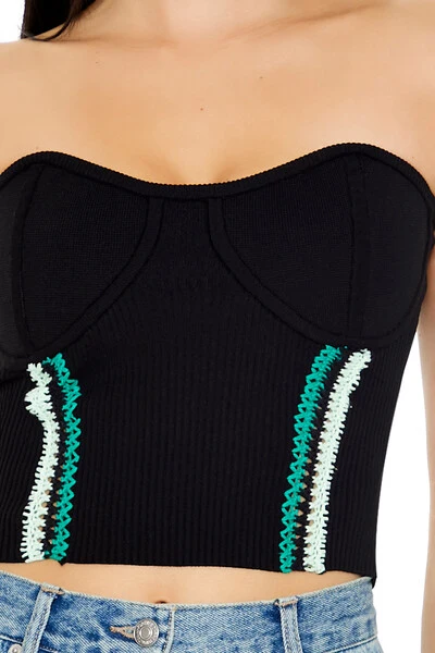 Embroidered Sweater-Knit Tube Top